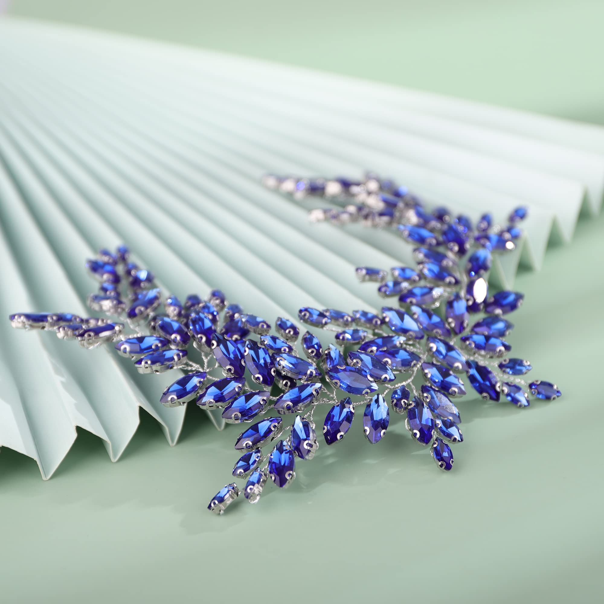 Kercisbeauty Blue Crystal Wedding Headband – Silver Hair Jewelry for Brides