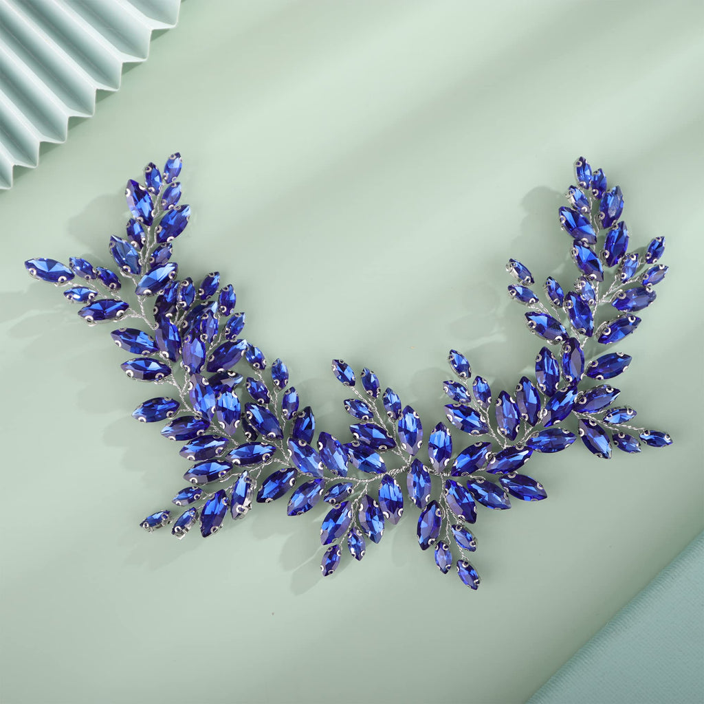 Kercisbeauty Blue Crystal Wedding Headband – Silver Hair Jewelry for Brides