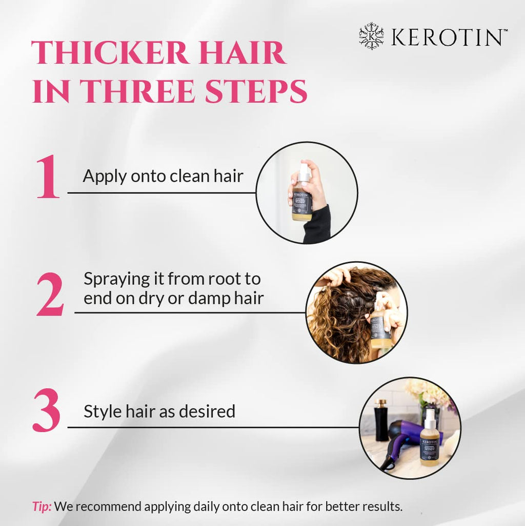 Kerotin Hair Thickening Spray with Keratin – 3 Pack for Fine & Thin Hair, Heat Protectant & Volume