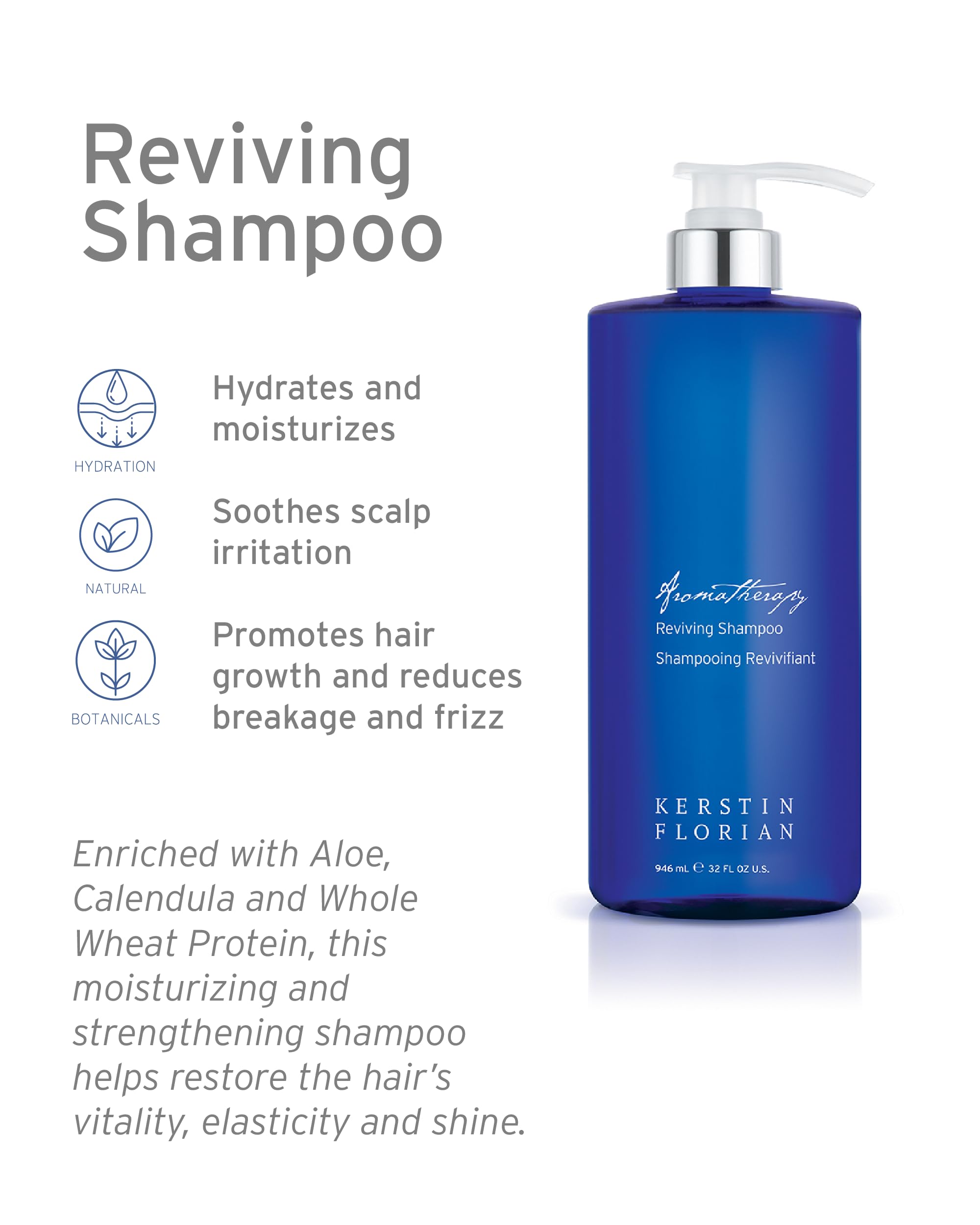Kerstin Florian Reviving Shampoo – Hydrating Aloe & Wheat Protein for All Hair Types (13.5 fl oz)