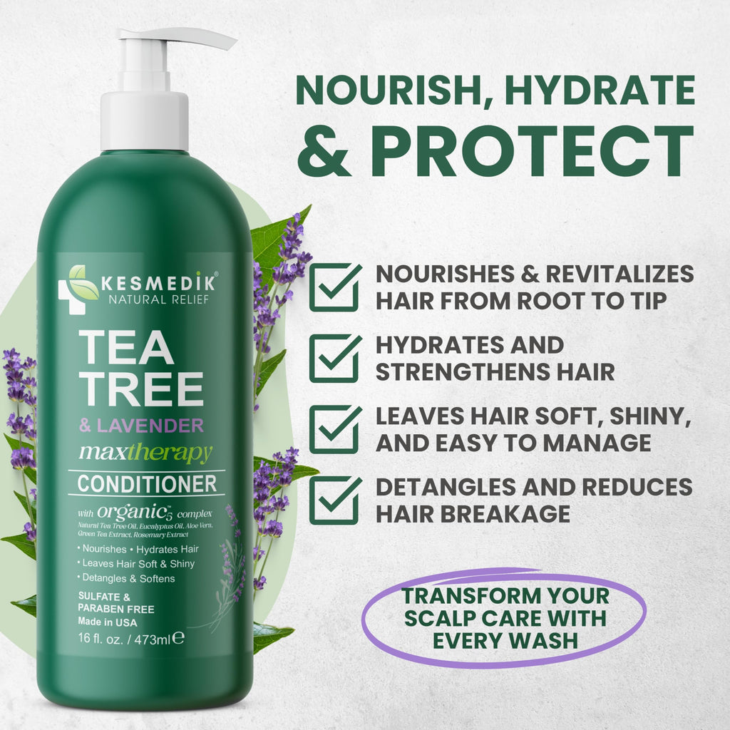 KESMEDIK Tea Tree Lavender Mint Conditioner | Hydrates, Detangles & Soothes Dry Scalp