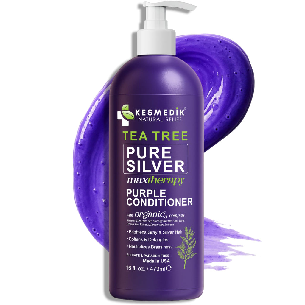 KESMEDIK Tea Tree Purple Conditioner – Anti-Brass Toner for Blonde, Silver & Gray Hair | 16 fl oz