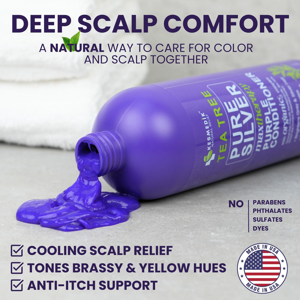 KESMEDIK Tea Tree Purple Conditioner – Anti-Brass Toner for Blonde, Silver & Gray Hair | 16 fl oz