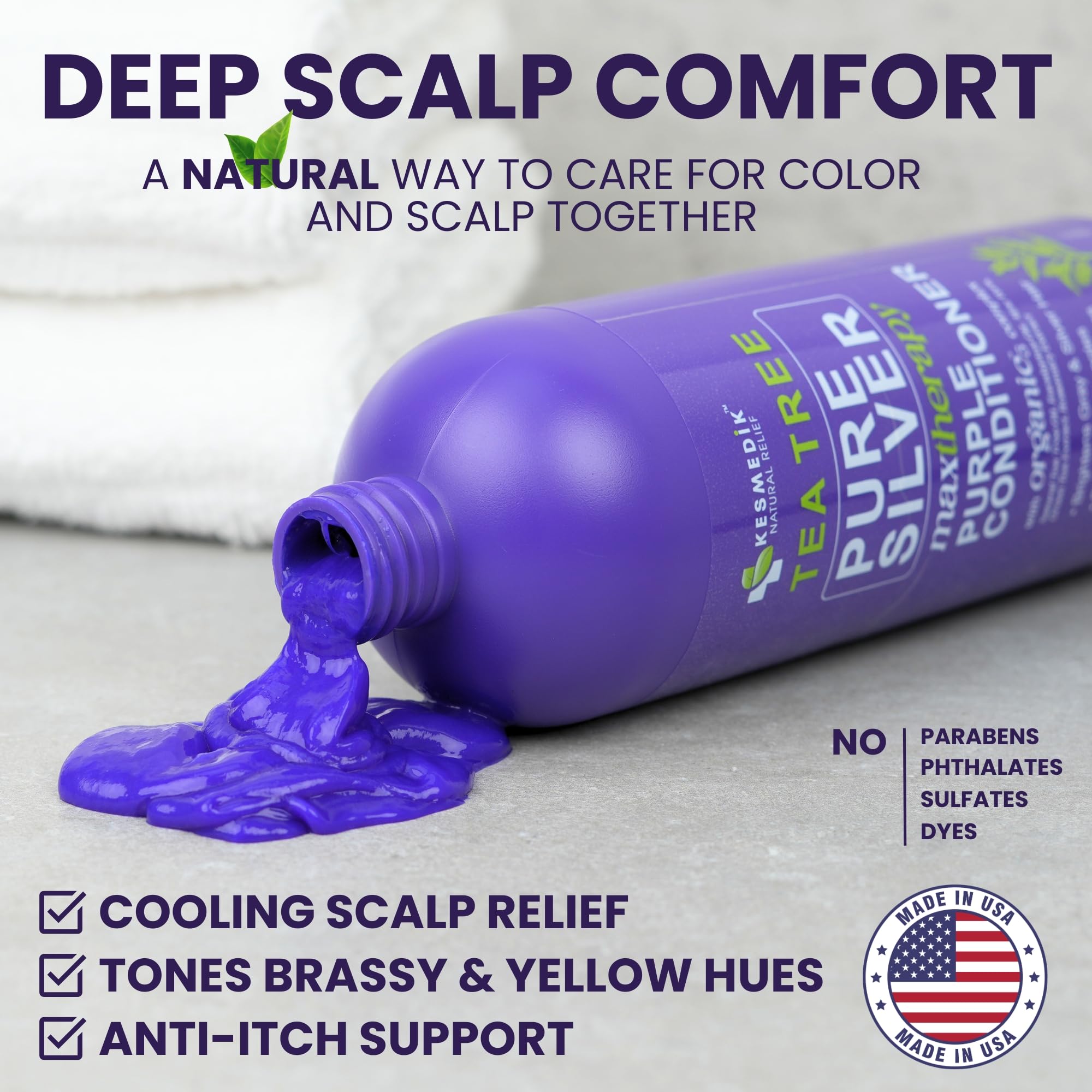 KESMEDIK Tea Tree Purple Conditioner – Anti-Brass Toner for Blonde, Silver & Gray Hair | 16 fl oz