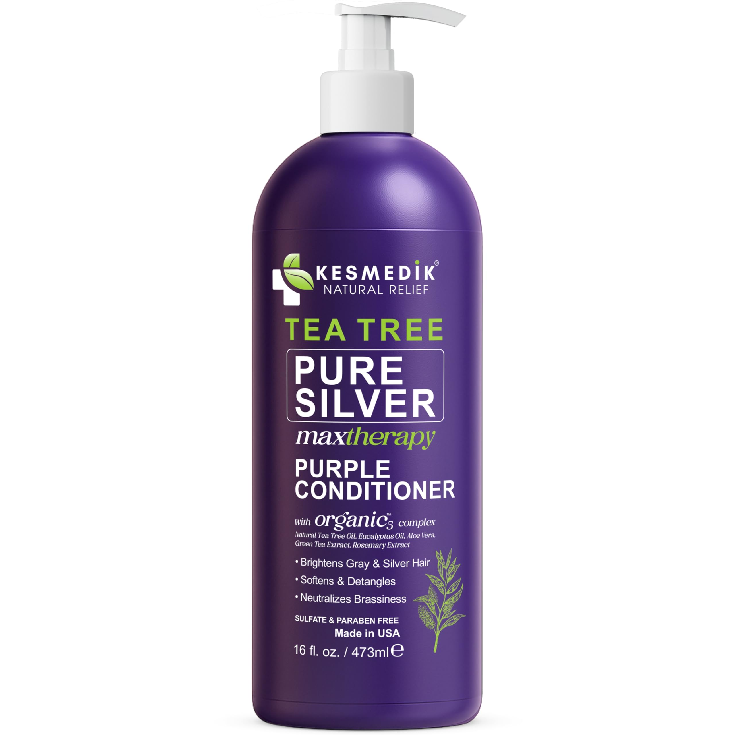 KESMEDIK Tea Tree Purple Conditioner – Anti-Brass Toner for Blonde, Silver & Gray Hair | 16 fl oz