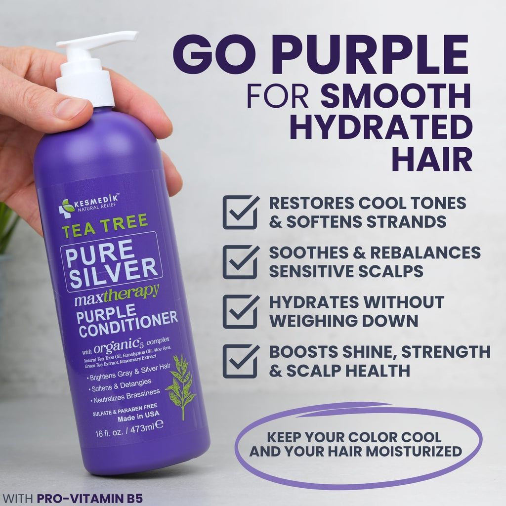 KESMEDIK Tea Tree Purple Conditioner – Anti-Brass Toner for Blonde, Silver & Gray Hair | 16 fl oz
