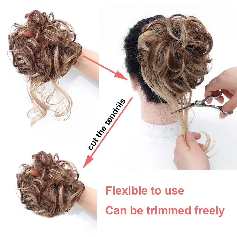 KETHBE Messy Bun Hair Piece – Tousled Updo Extension (Dark Brown Mix)