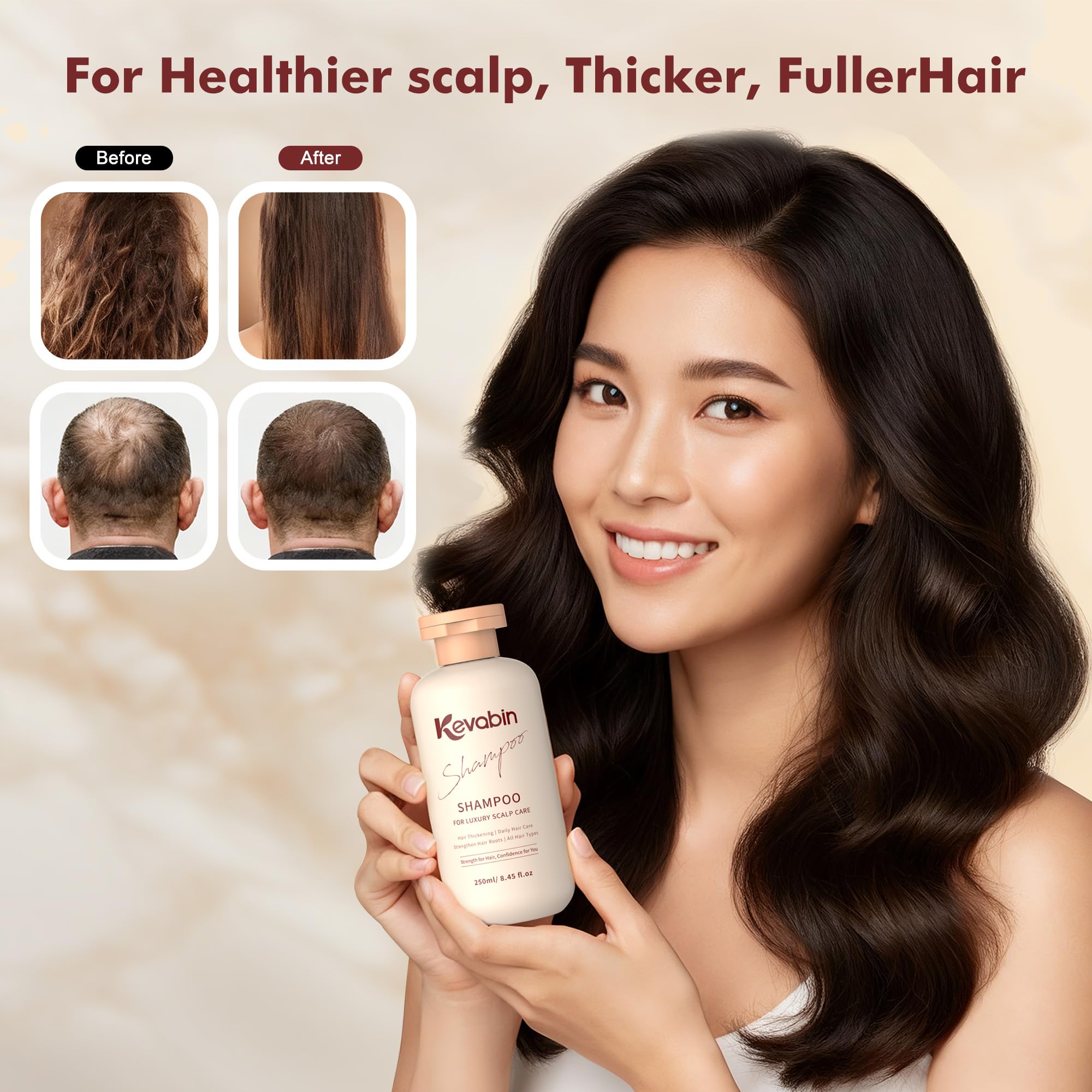 Kevabin Hair Growth Shampoo for Thinning Hair – Biotin, Caffeine & Ginger for Stronger Roots