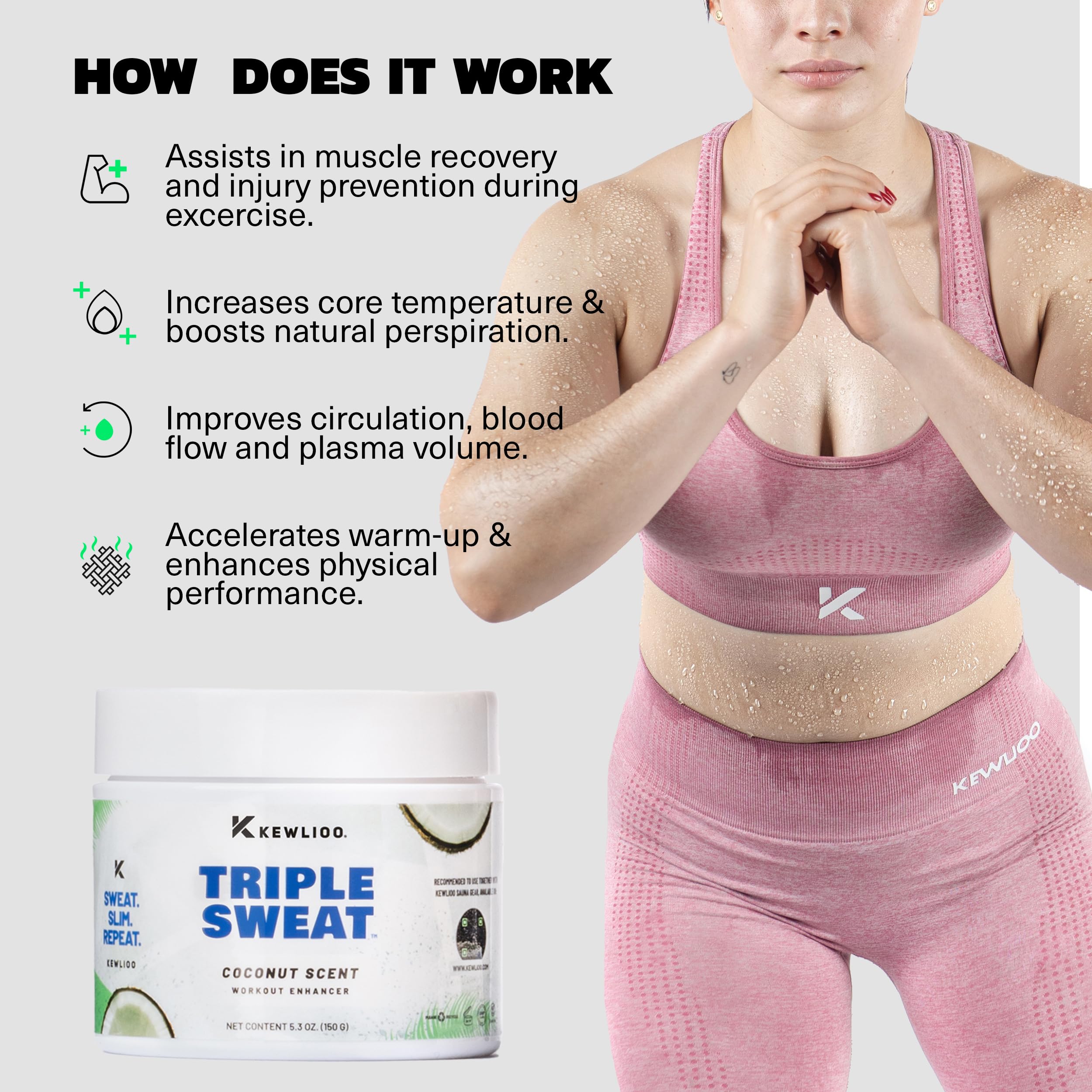 Kewlioo Triple Sweat Cream – Coconut | Heat-Activated Workout Gel