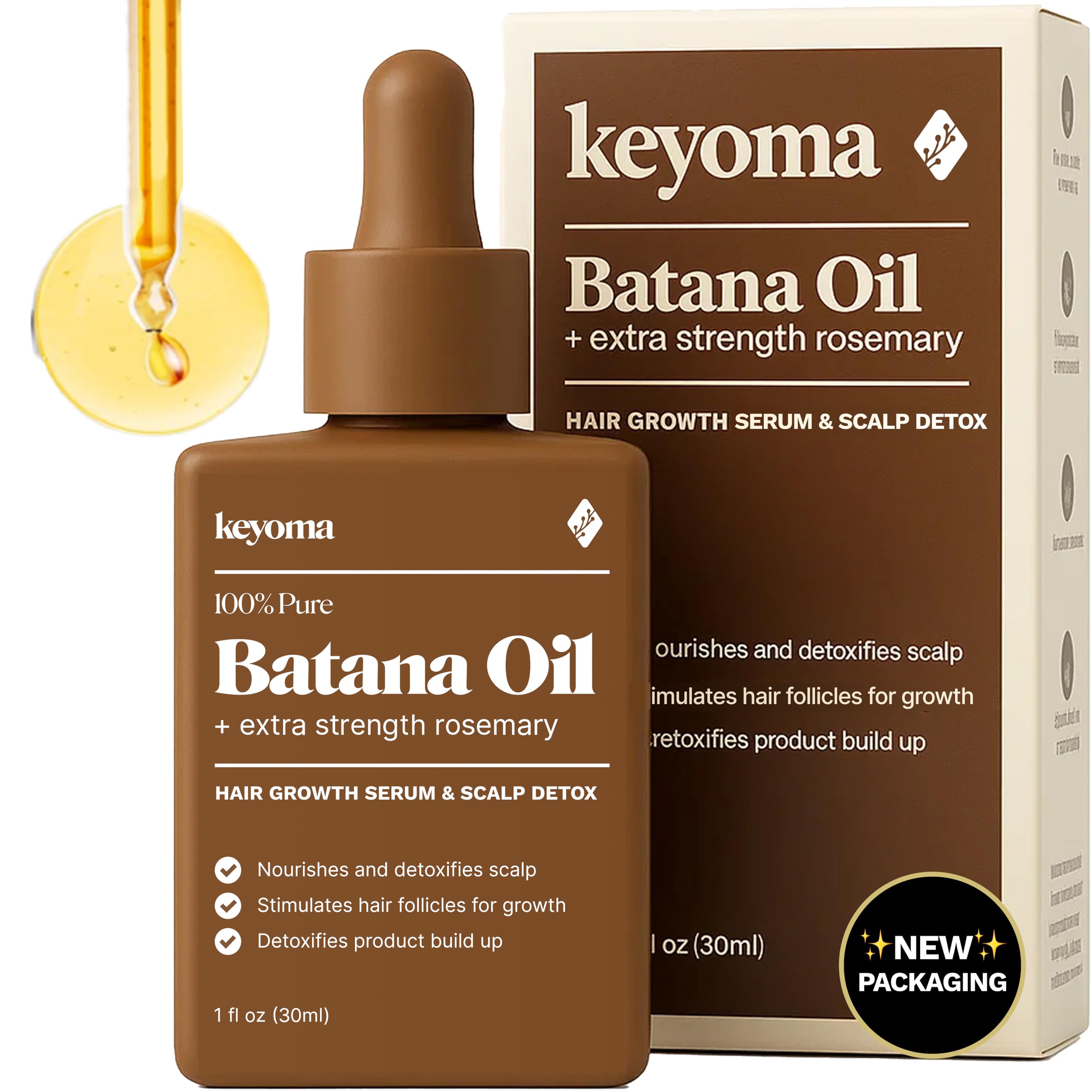 Keyoma Batana Oil with Rosemary – Hair Growth Support, Organic Honduras Batana Oil (30 mL)