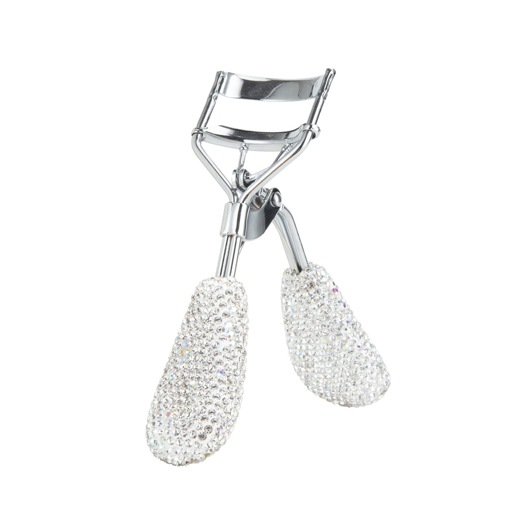 KEYPOWER Bling Rhinestone Eyelash Curler – Stainless Steel, All Eye Shapes, Curved Lash Curler (White)