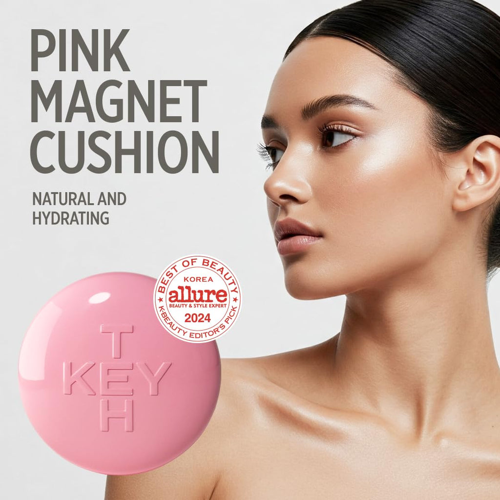 KEYTH Pink Magnet Cushion #03 Pure Beige – Dewy Korean Cushion Foundation with 77% Moisture Essence