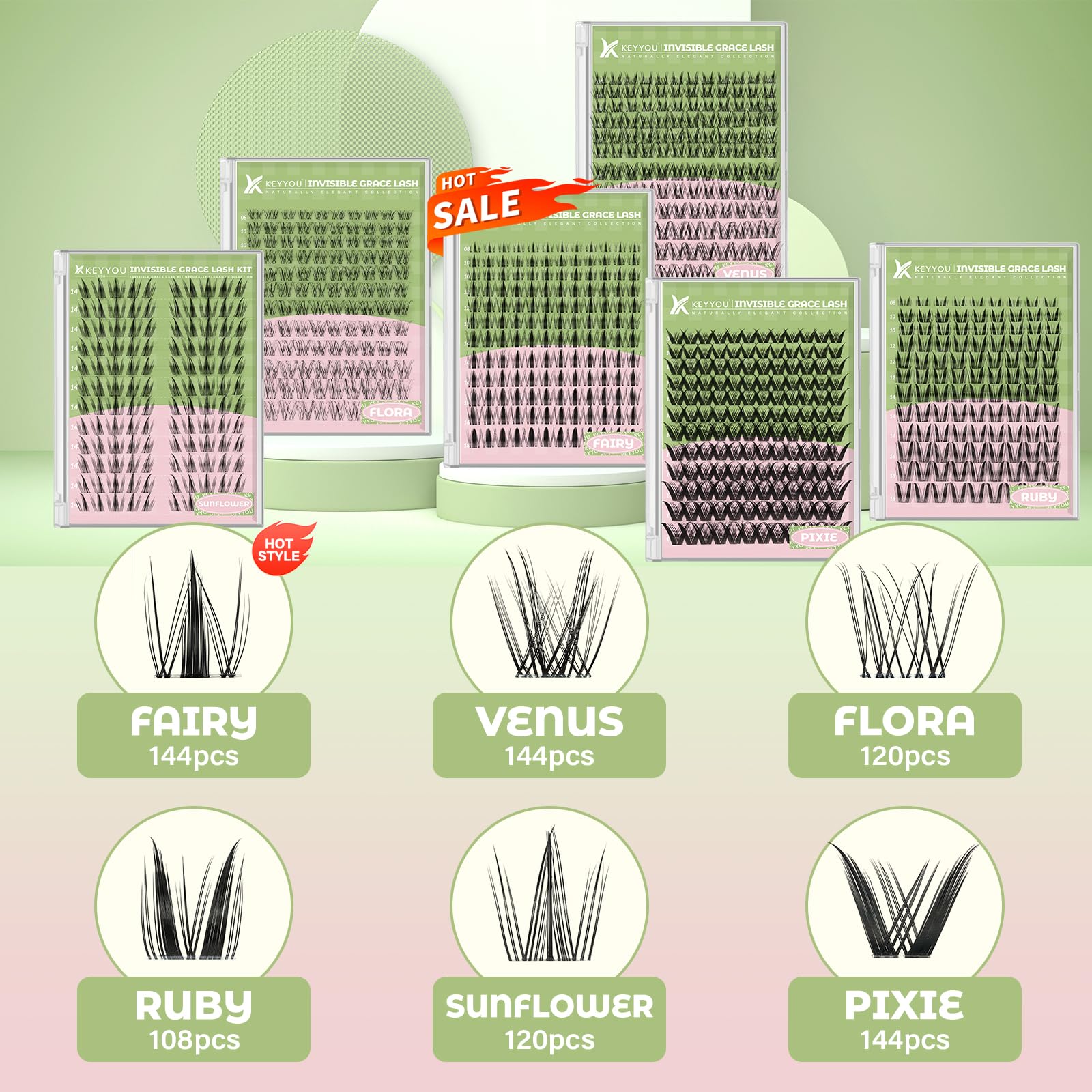 KEYYOU Bunny Lash Clusters Kit – Manga Lash Extension Kit, D Curl, 108Pcs, Waterproof DIY at Home