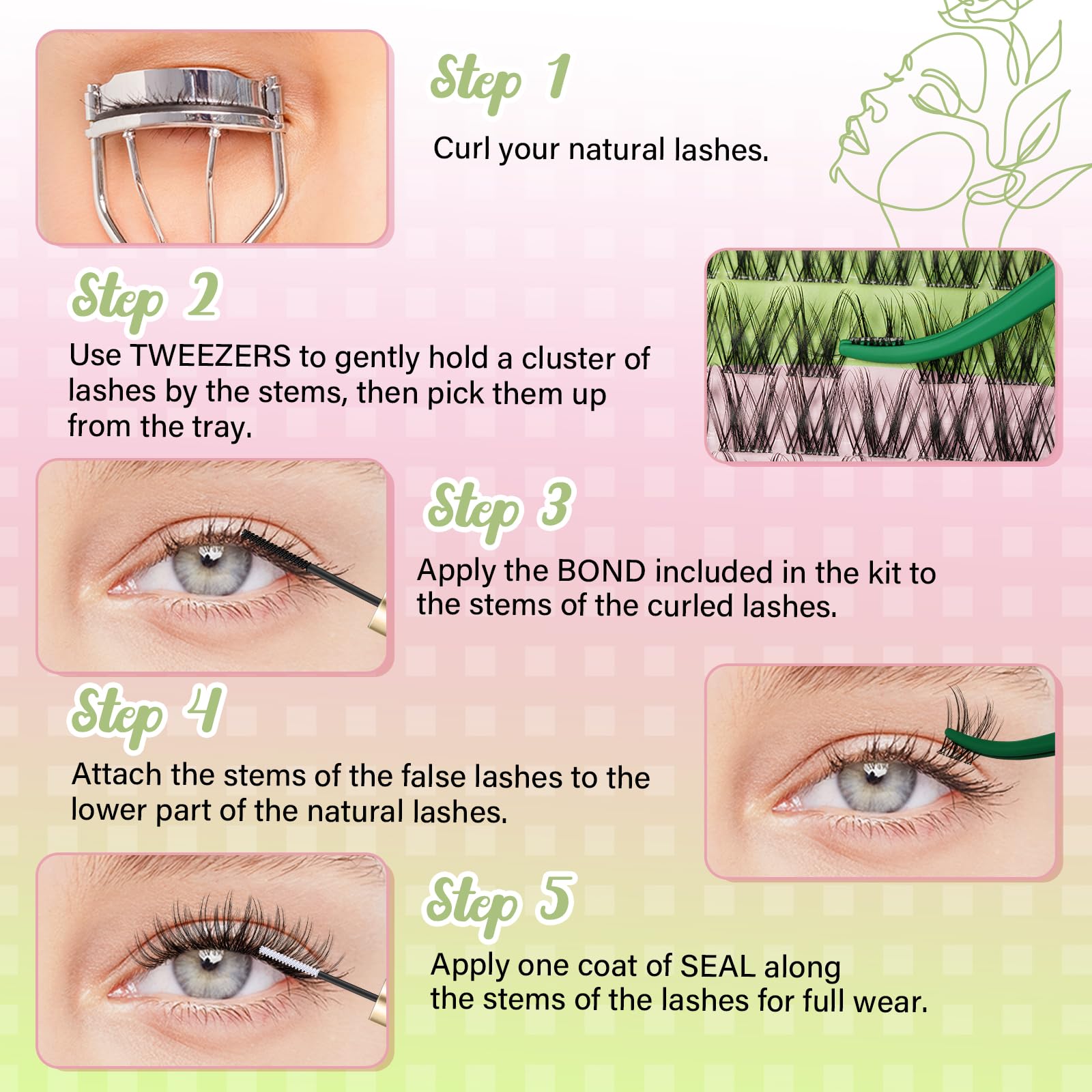 KEYYOU Bunny Lash Clusters – Invisible Band Manga Lashes, C Curl Anime Look