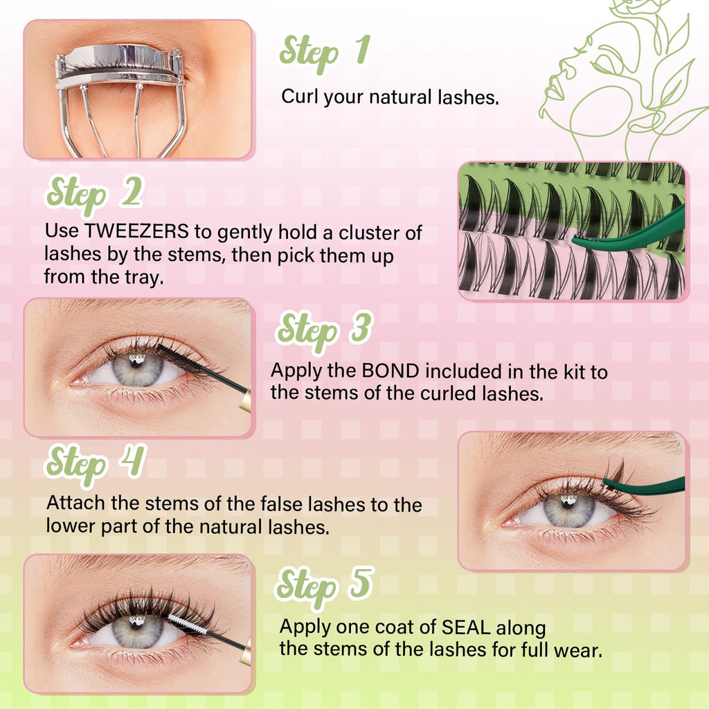 KEYYOU Fairy Brown Lash Clusters Kit – D Curl, 144 Pcs, Invisible Band, Waterproof DIY Lash Extensions at Home