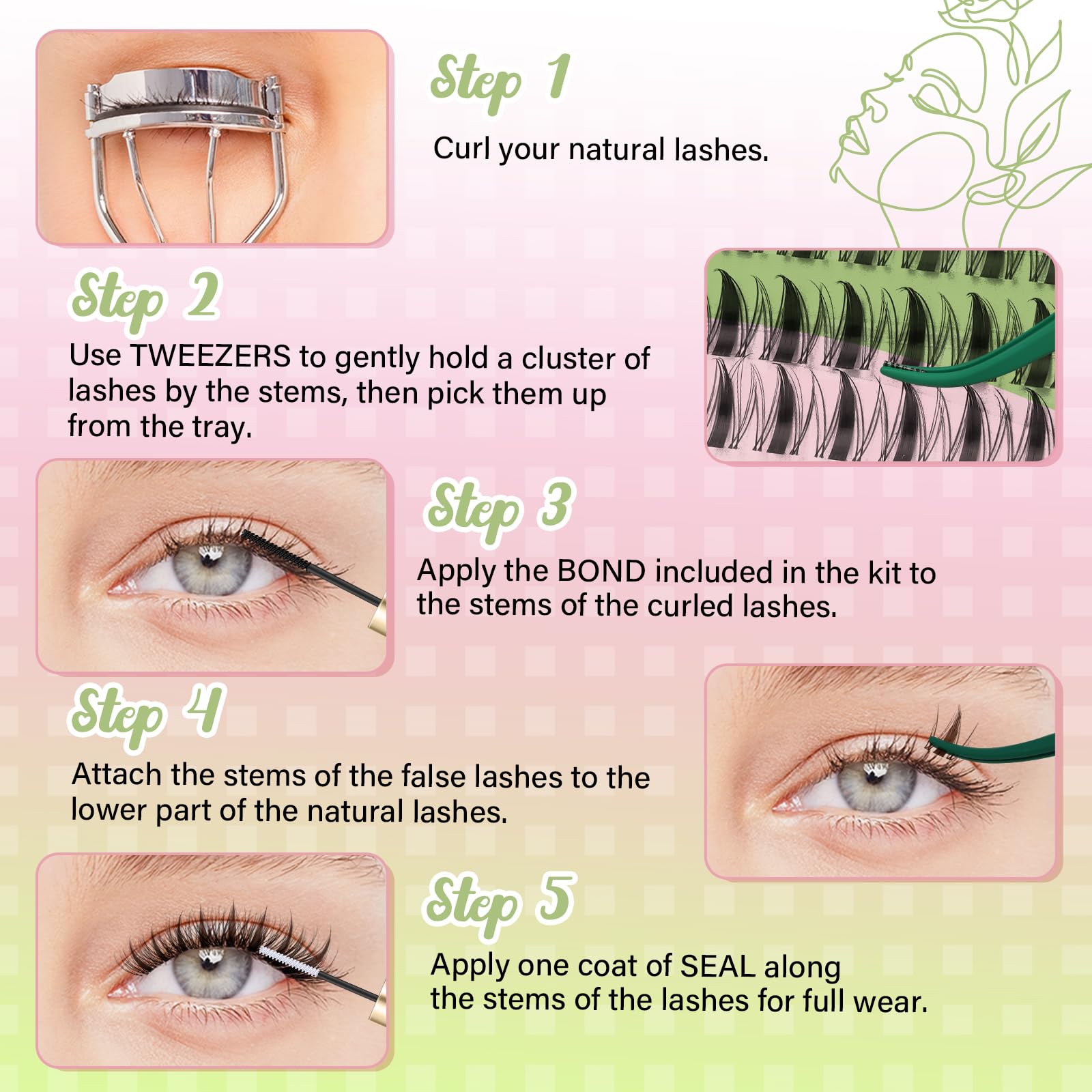 KEYYOU Fairy Brown Lash Clusters Kit – D Curl, 144 Pcs, Invisible Band, Waterproof DIY Lash Extensions at Home