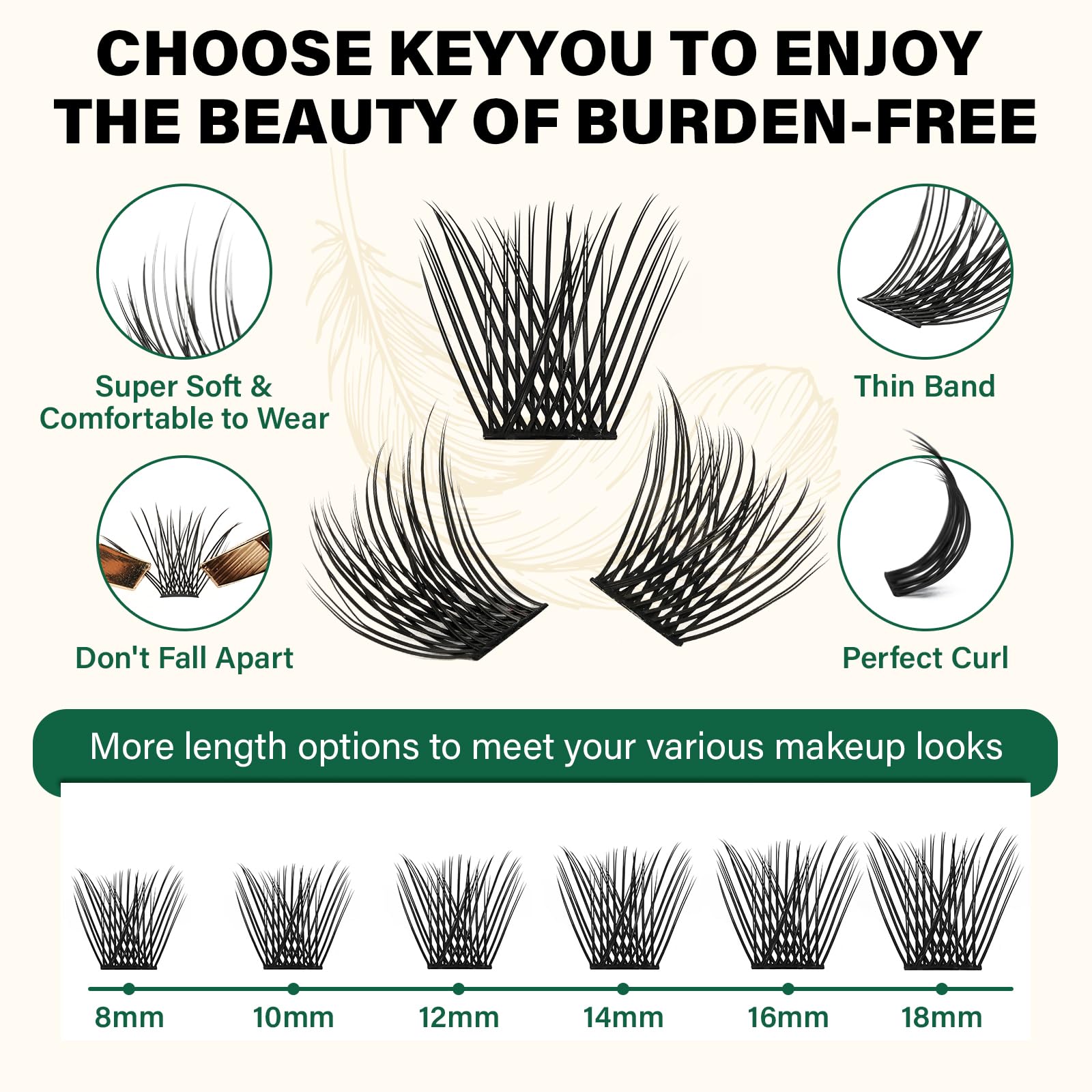 KEYYOU Lash Clusters 144pcs – Air Touch D Curl 18mm for Lightweight DIY Lash Looks
