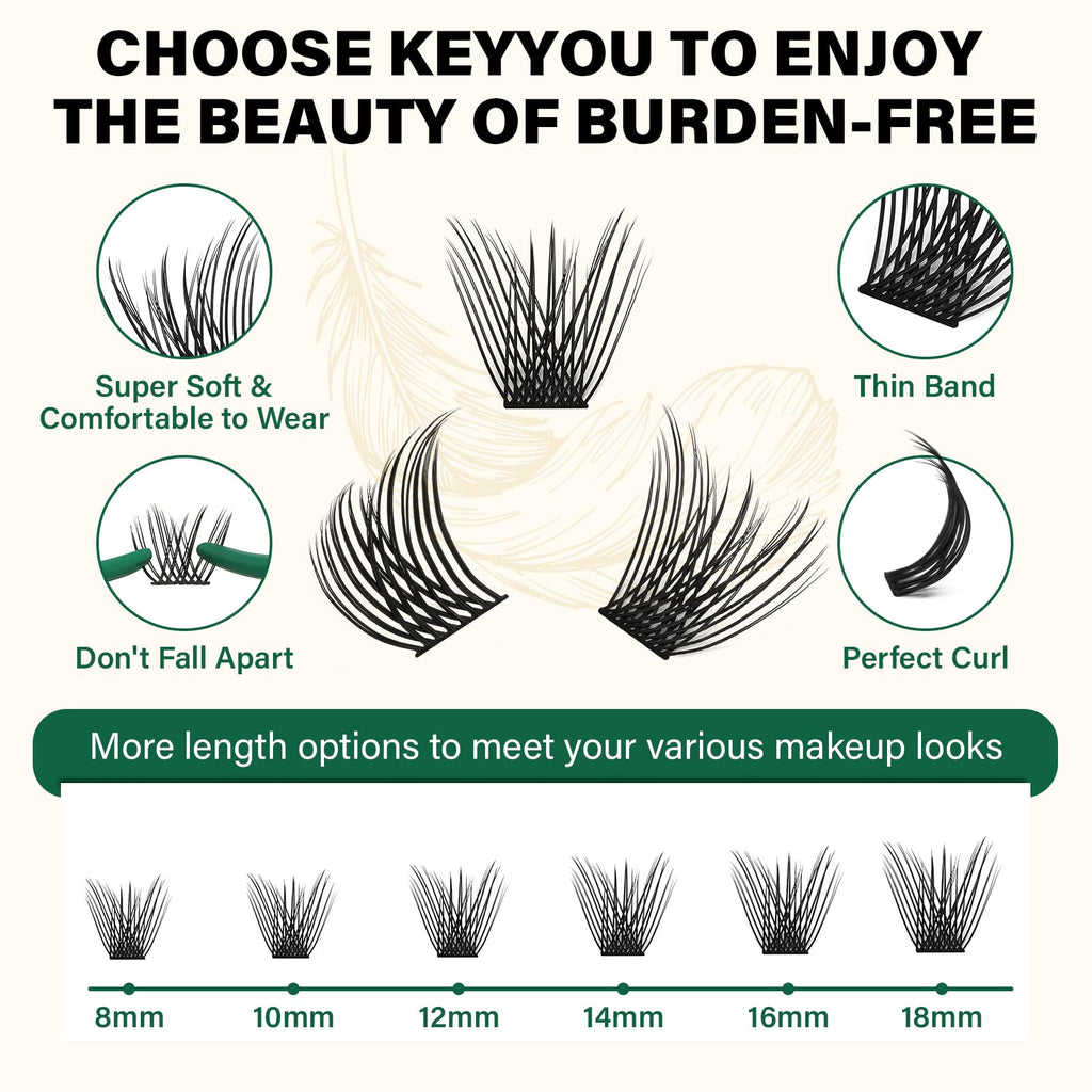 KEYYOU Lash Clusters 144pcs – 18mm DCurl, Ultra-Lightweight & All-Day Comfort | DIY at Home