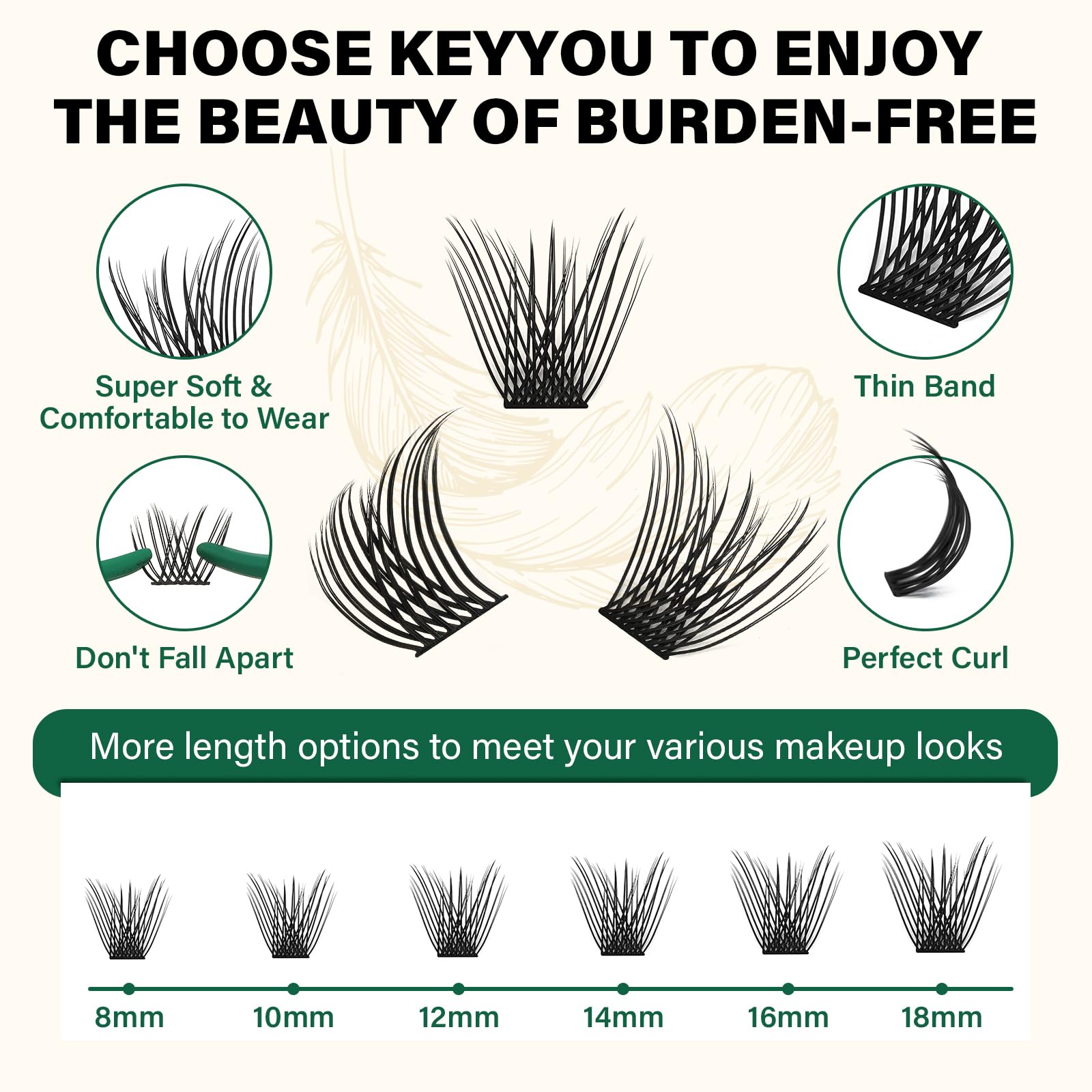 KEYYOU Lash Clusters 144pcs – 18mm DCurl, Ultra-Lightweight & All-Day Comfort | DIY at Home