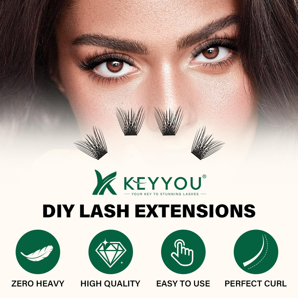 KEYYOU Lash Clusters 144pcs – 18mm DCurl, Ultra-Lightweight & All-Day Comfort | DIY at Home