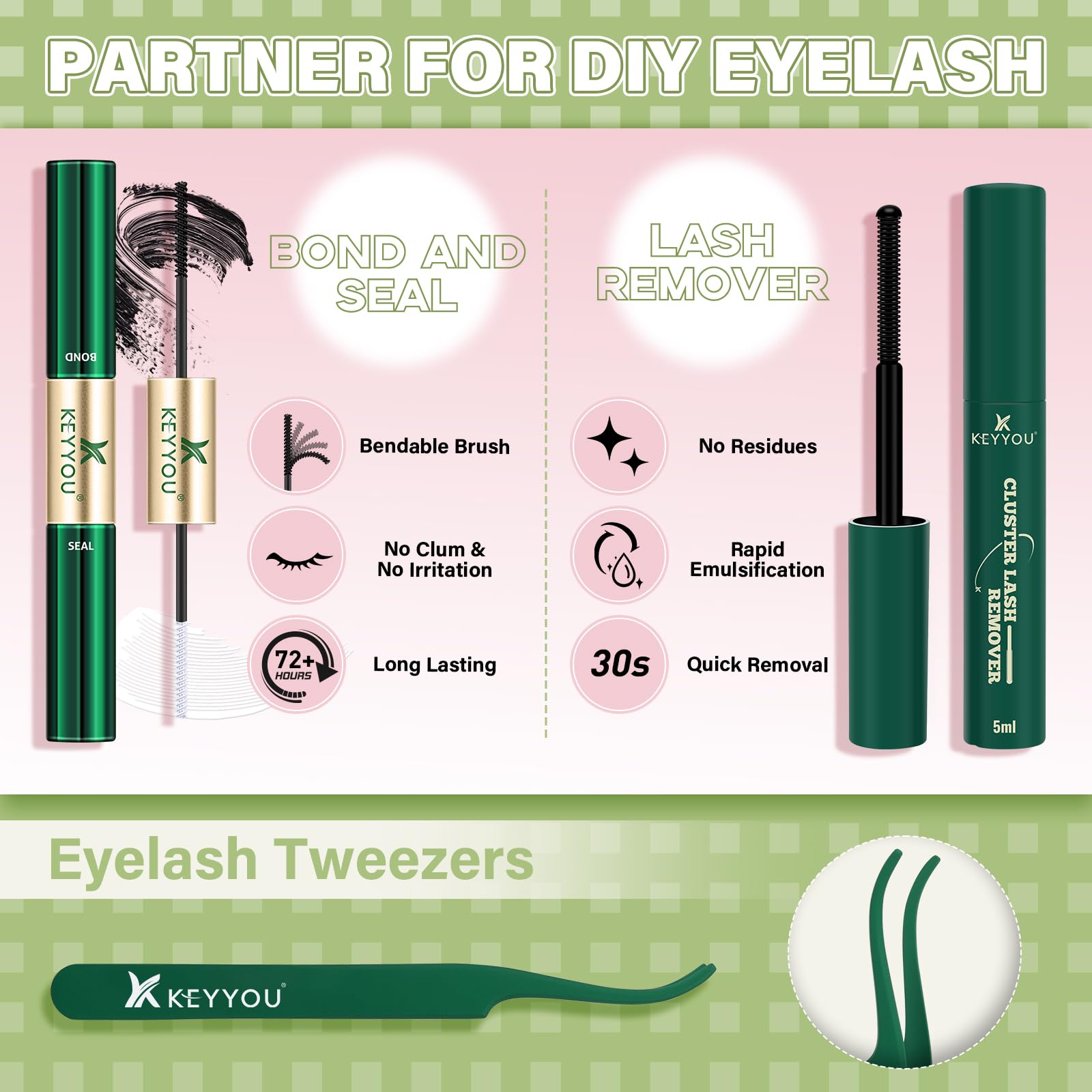 KEYYOU Fairy Chispa Lash Clusters Kit – D Curl 120Pcs Invisible Band Lashes for DIY Home Use