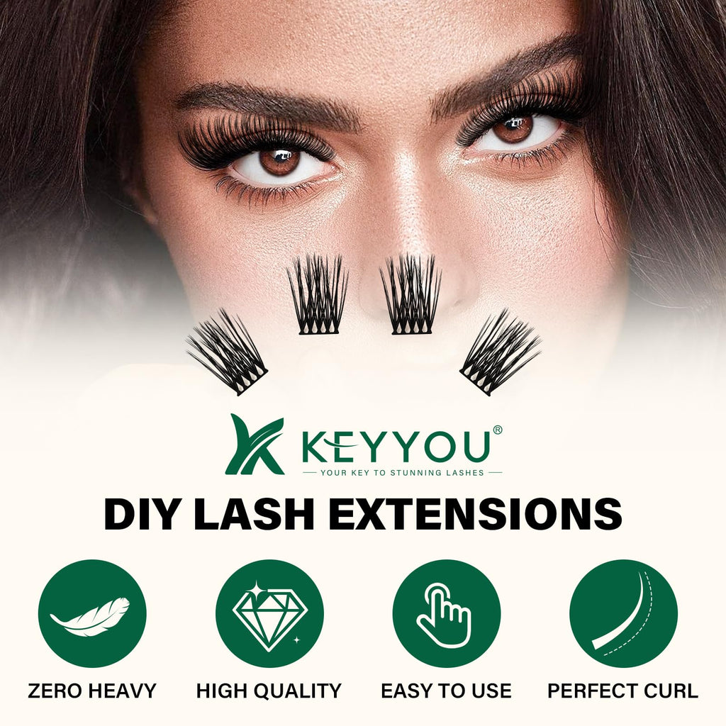 KEYYOU Lash Clusters 144pcs D Curl 10mm | Air Touch Lightweight DIY Lashes