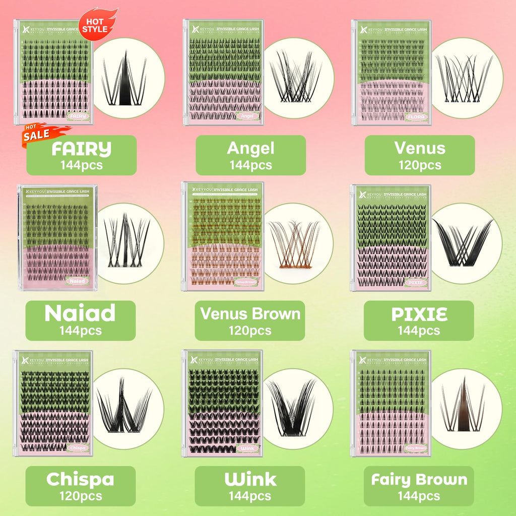 KEYYOU Venus Brown Lash Clusters Kit - C Curl 120 Pcs, Waterproof DIY Lash Extension at Home
