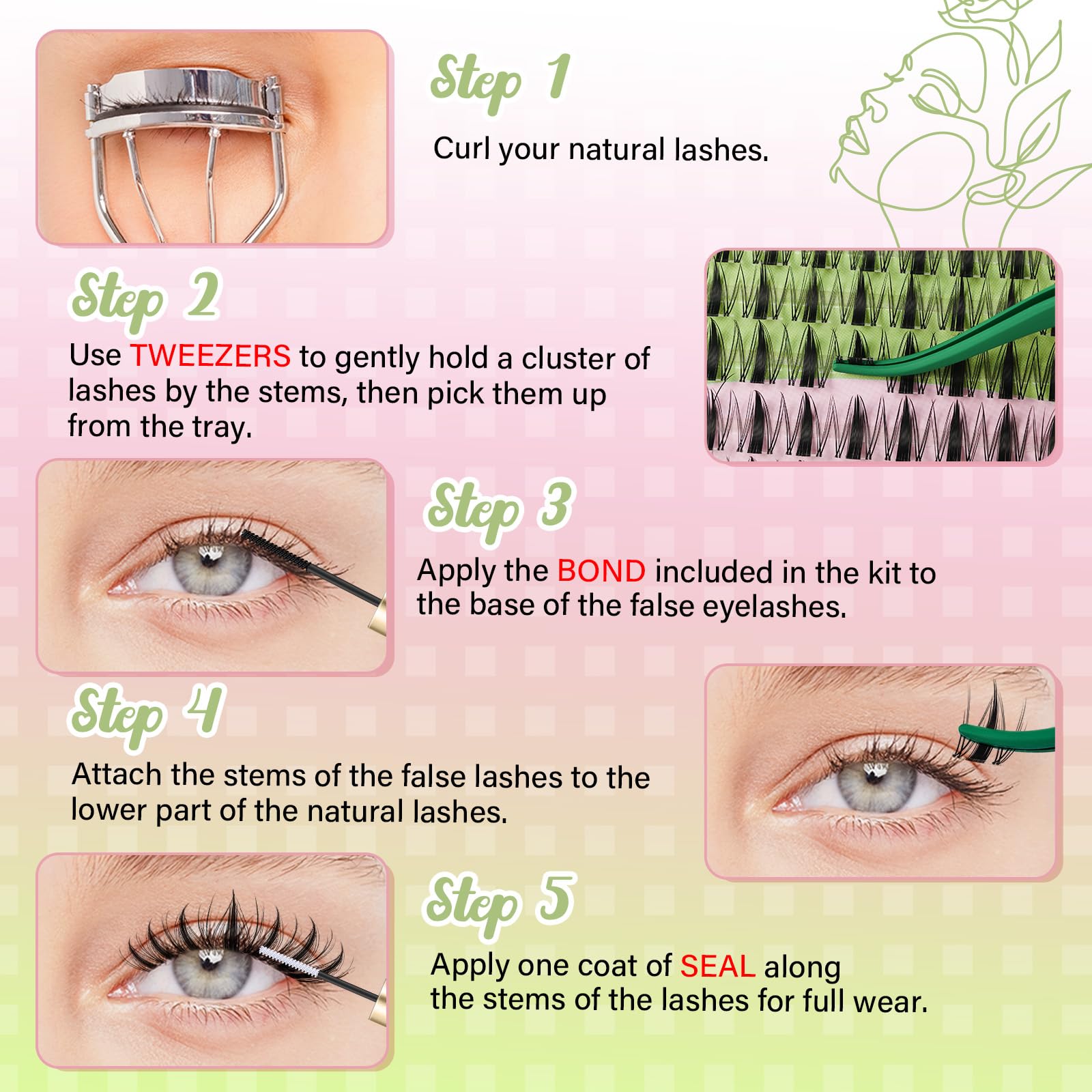 KEYYOU Fairy Lash Clusters 144Pcs | D Curl Manga Lashes, Invisible Band, Waterproof DIY Lash Extensions