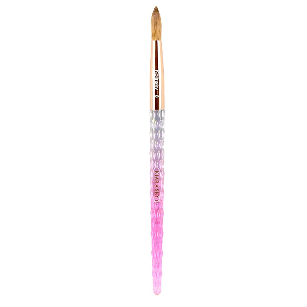 Kiara Sky Acrylic Brush #8 – Pink, 100% Pure Kolinsky, Crystal Cut Handle