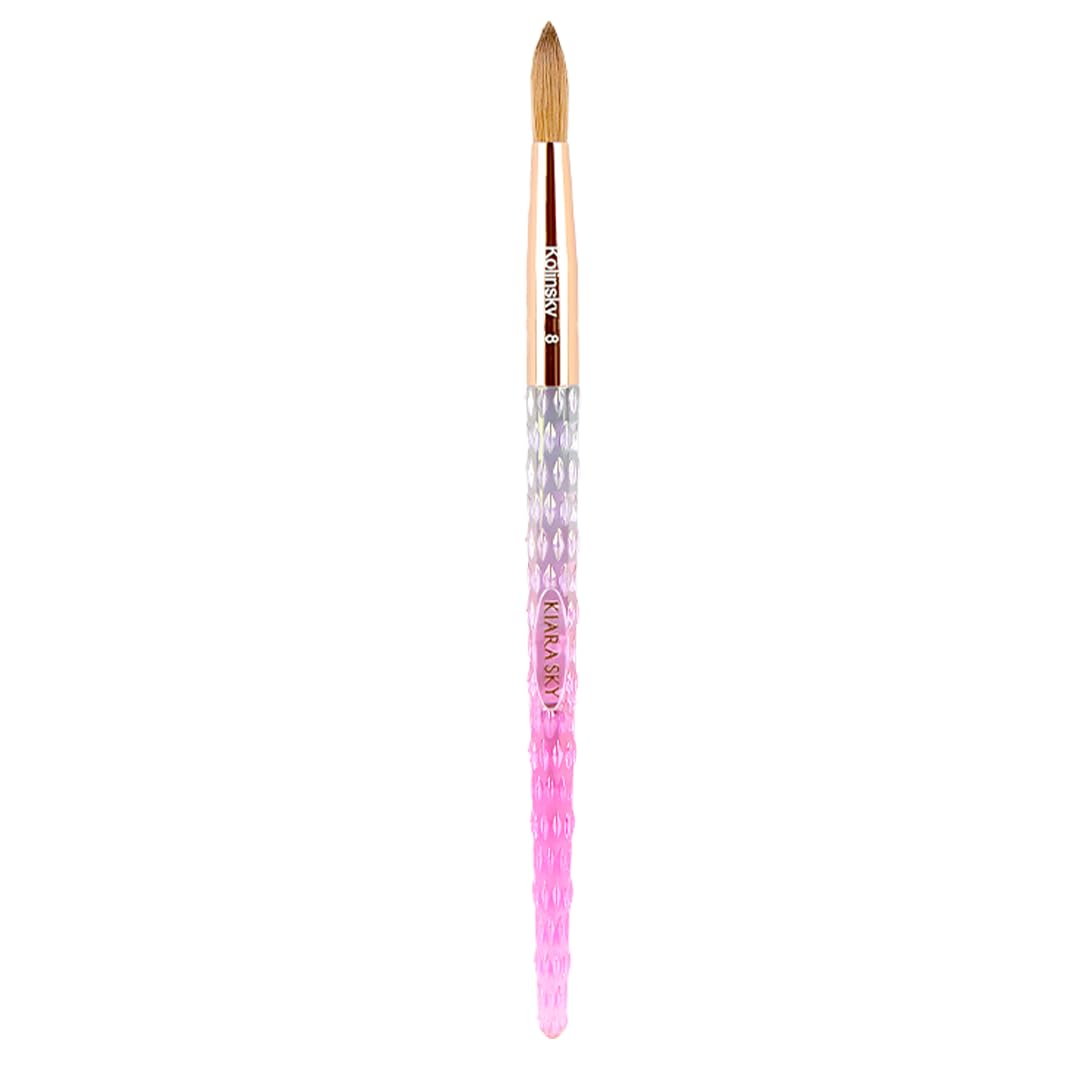 Kiara Sky Acrylic Brush #8 – Pink, 100% Pure Kolinsky, Crystal Cut Handle