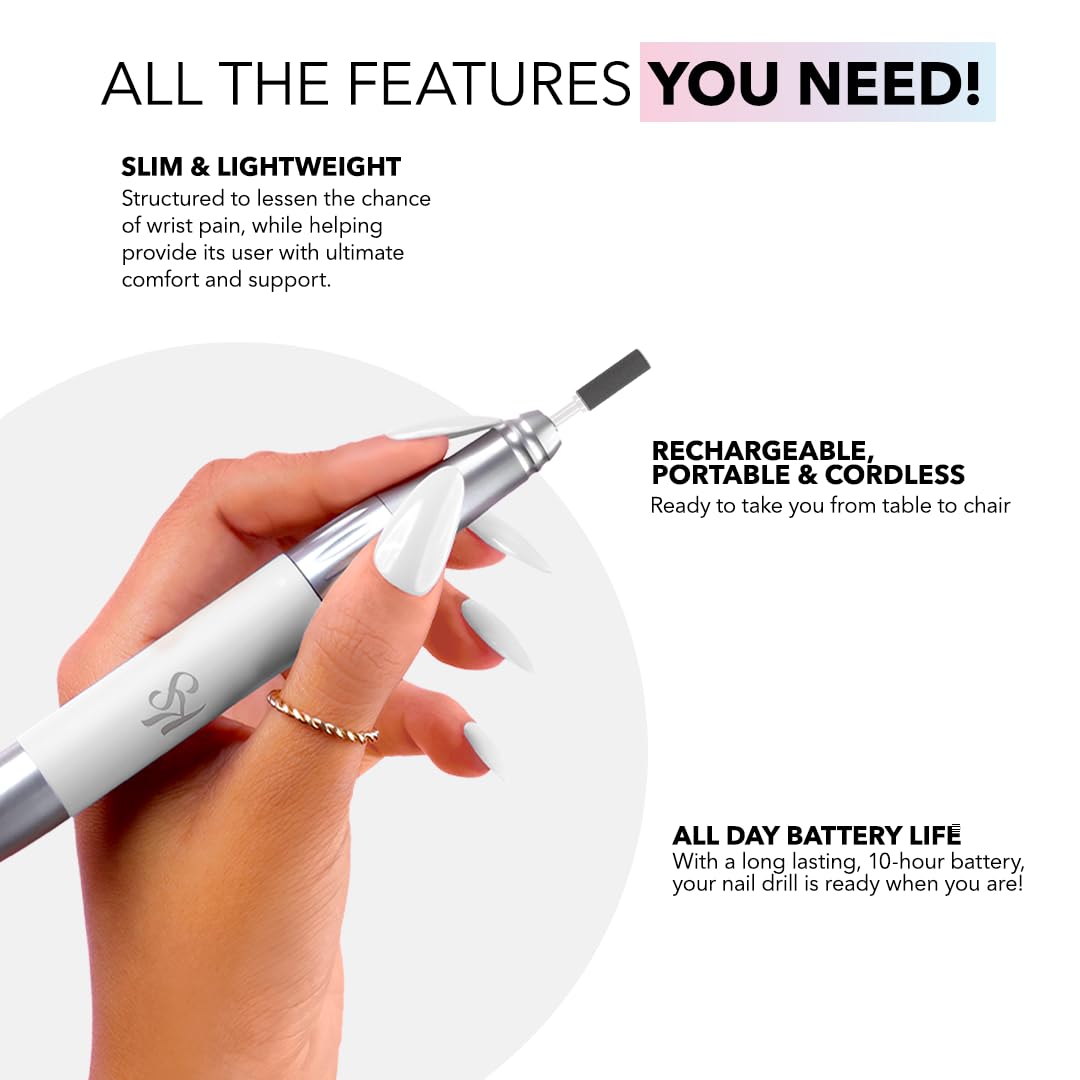 Kiara Sky Beyond Pro Nail Drill — Portable Cordless E-File, 35,000 RPM, 10h Battery