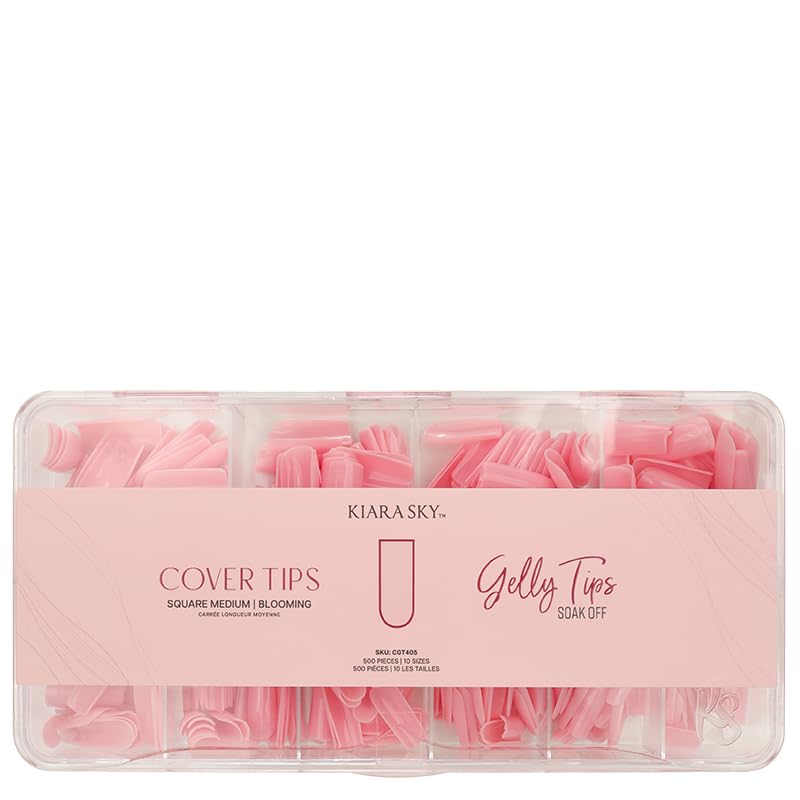 Kiara Sky Blooming Square Medium Cover Gelly Tips – Soak Off Pre-Shaped Soft Gel Nail Extensions