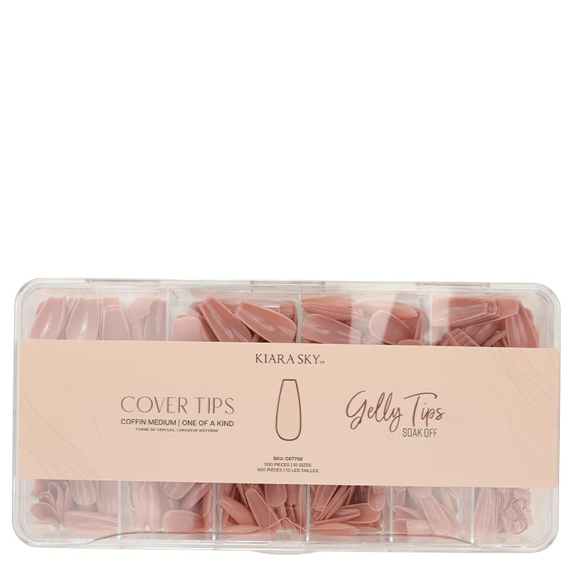 Kiara Sky Coffin Medium Cover Gelly Tips – Soak-Off Natural Look, One of a Kind Shade