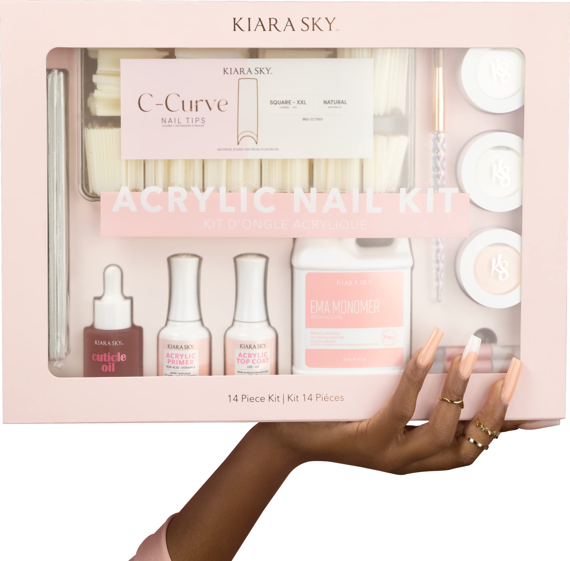 Kiara Sky 14 Piece Acrylic Nail Starter Kit – EMA Monomer, Primer & Top Coat