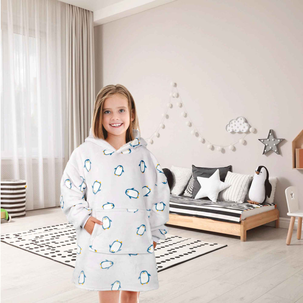 Daisy Dreamer Kids Oversized Hooded Penguin Blanket Hoodie Plush Flannel Fleece Super Soft Cotton Rich Essential