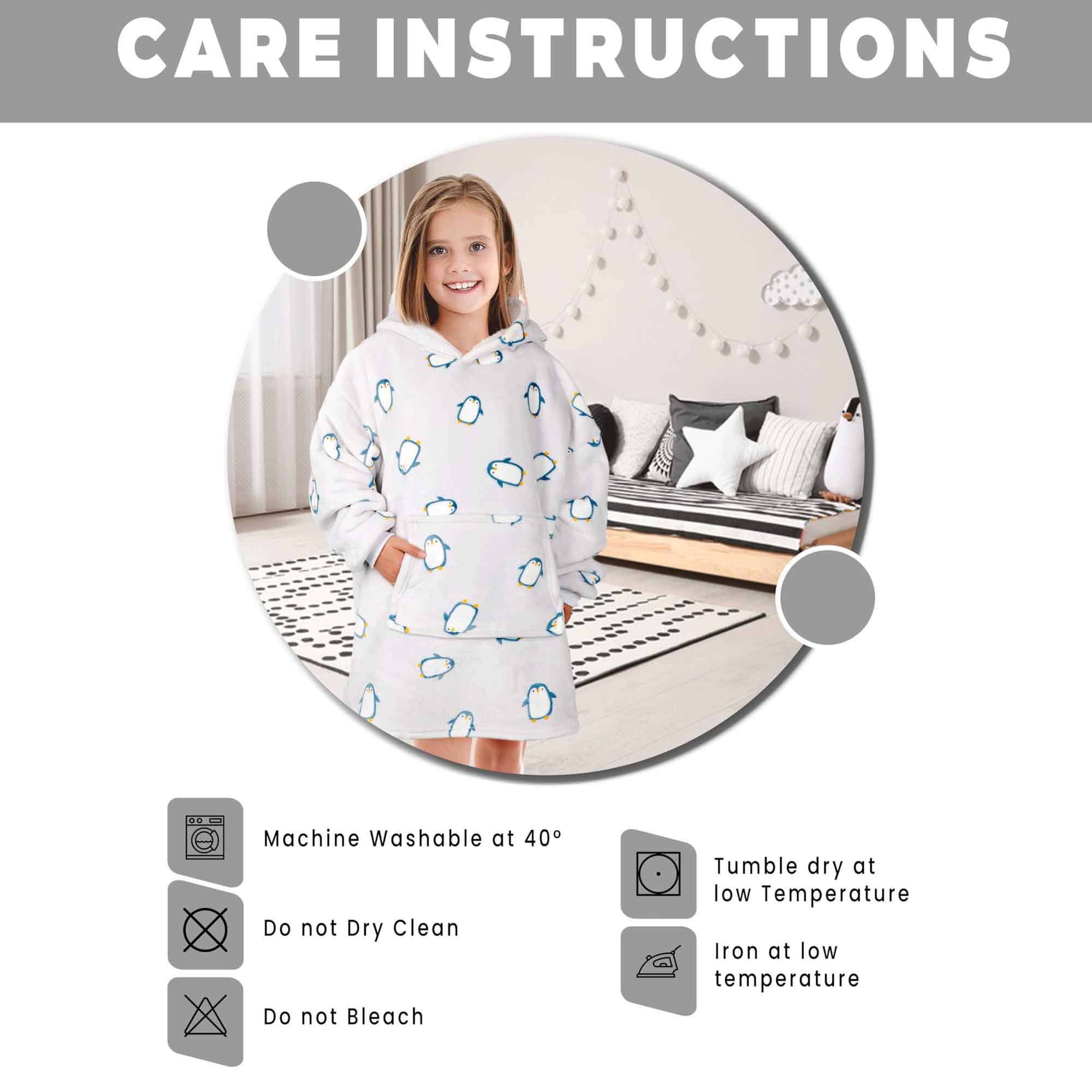Daisy Dreamer Kids Oversized Hooded Penguin Blanket Hoodie Plush Flannel Fleece Super Soft Cotton Rich Essential