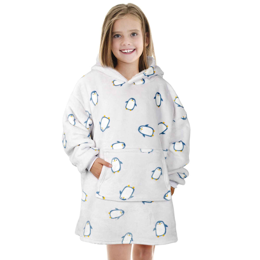 Daisy Dreamer Kids Oversized Hooded Penguin Blanket Hoodie Plush Flannel Fleece Super Soft Cotton Rich Essential