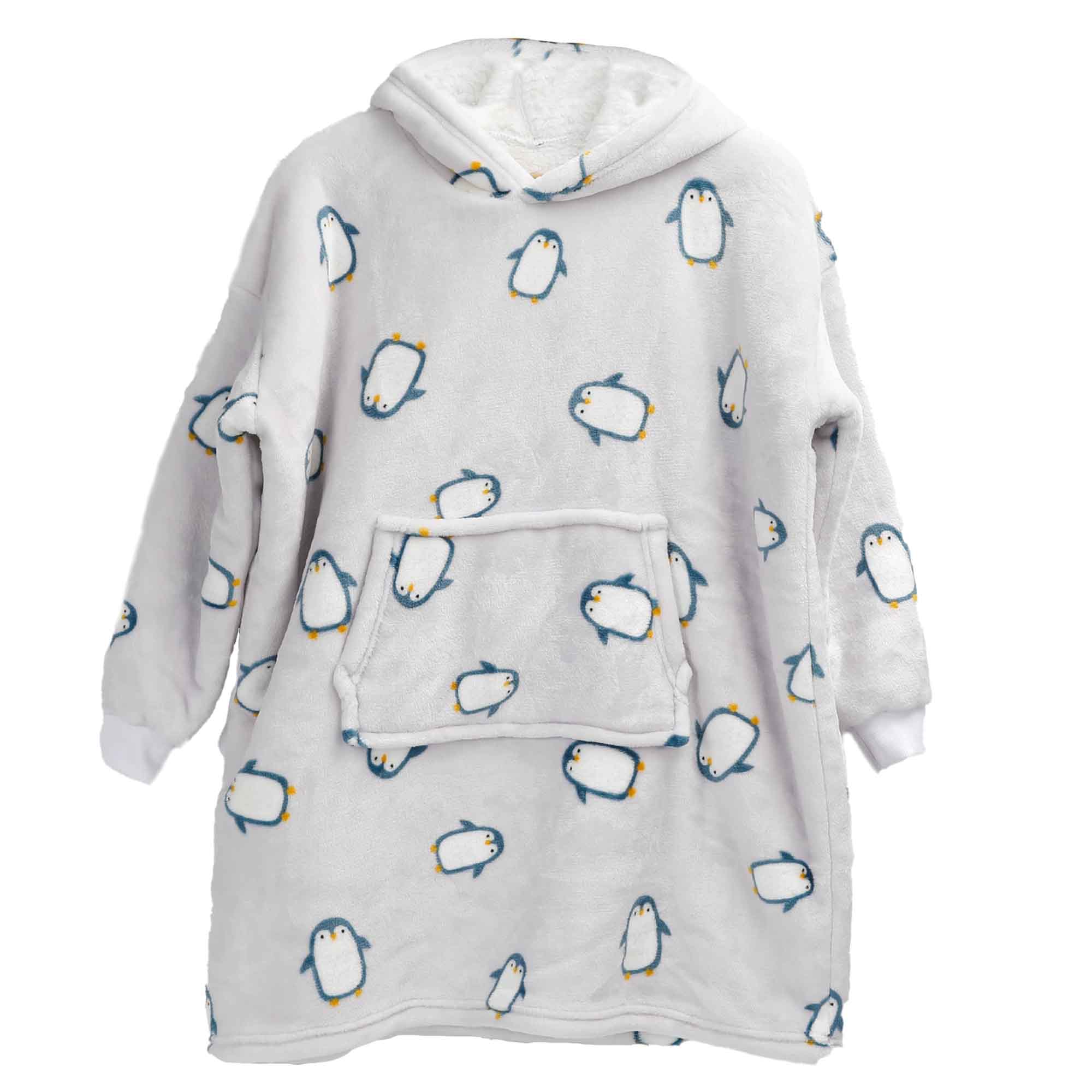 Daisy Dreamer Kids Oversized Hooded Penguin Blanket Hoodie Plush Flannel Fleece Super Soft Cotton Rich Essential