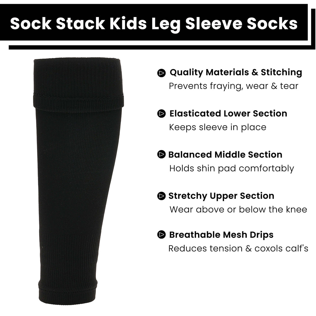 Sock Stack Kids Leg Sleeve Socks Black Over-Calf Compression Sleeves Breathable Moisture-Wicking