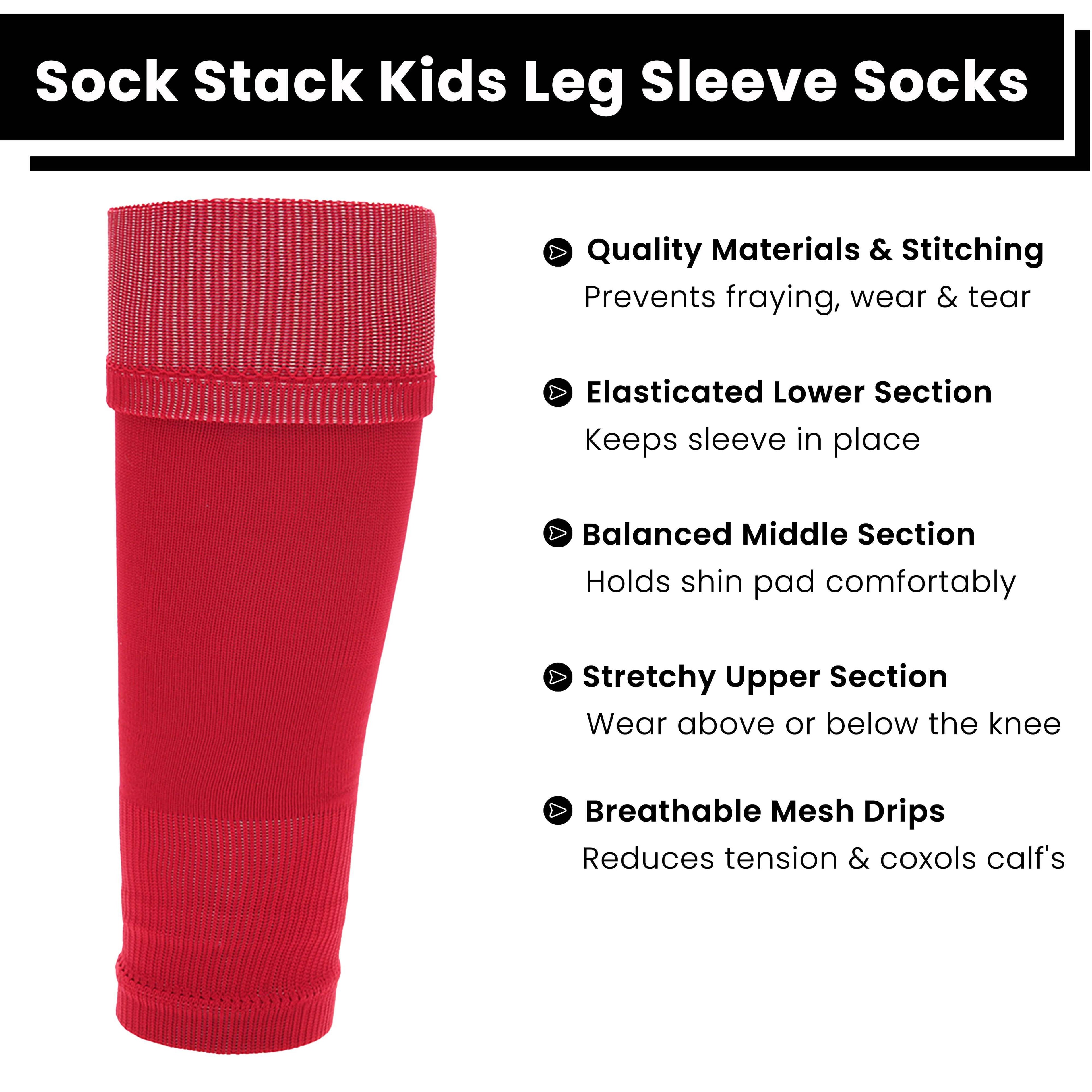 Sock Stack Kids Leg Sleeve Compression Sleeves Red Over Calf Shin Pad Compatible Breathable Fabric