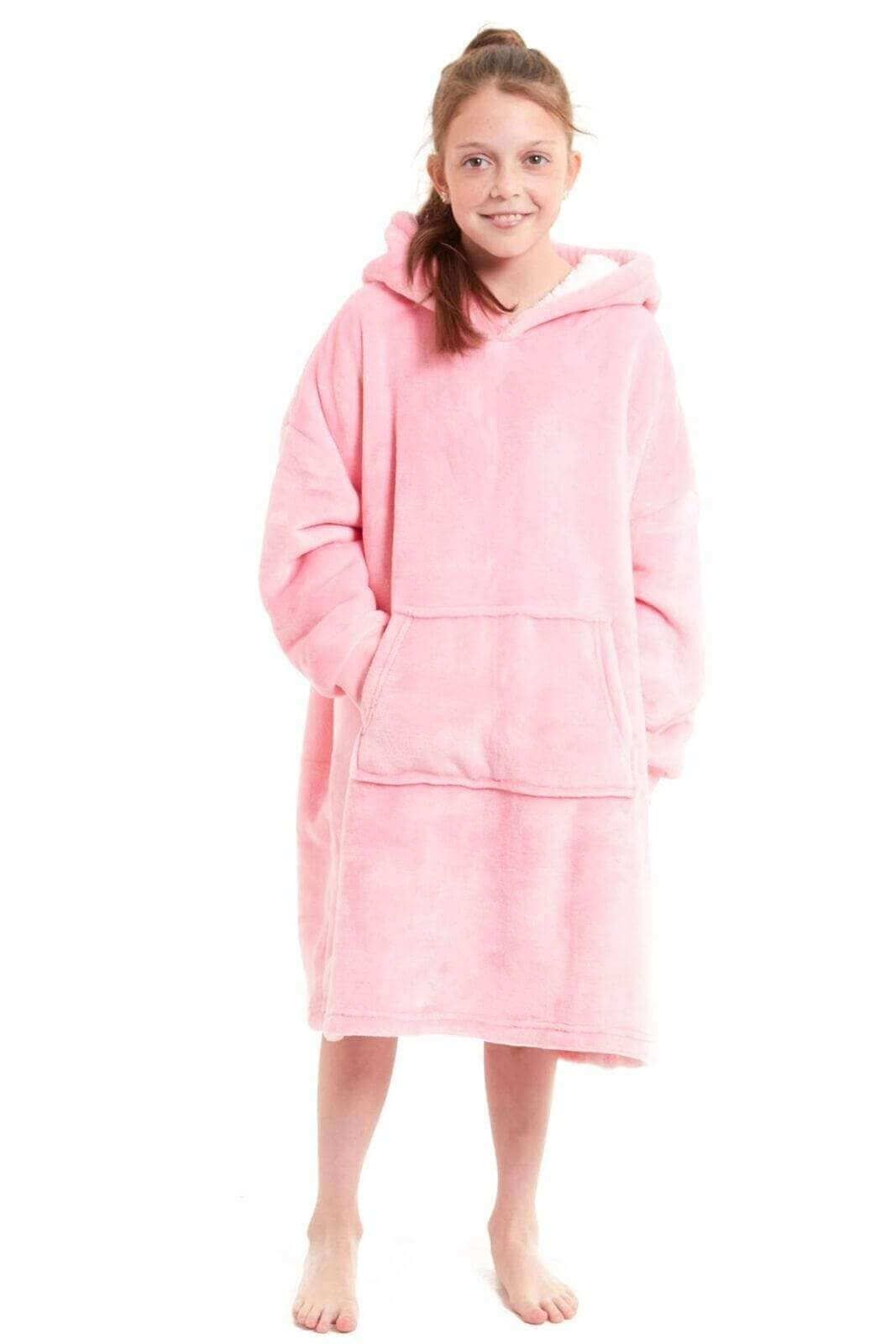 Daisy Dreamer Kids Oversized Hooded Fleece Blanket With Reversible Sherpa Double Pocket