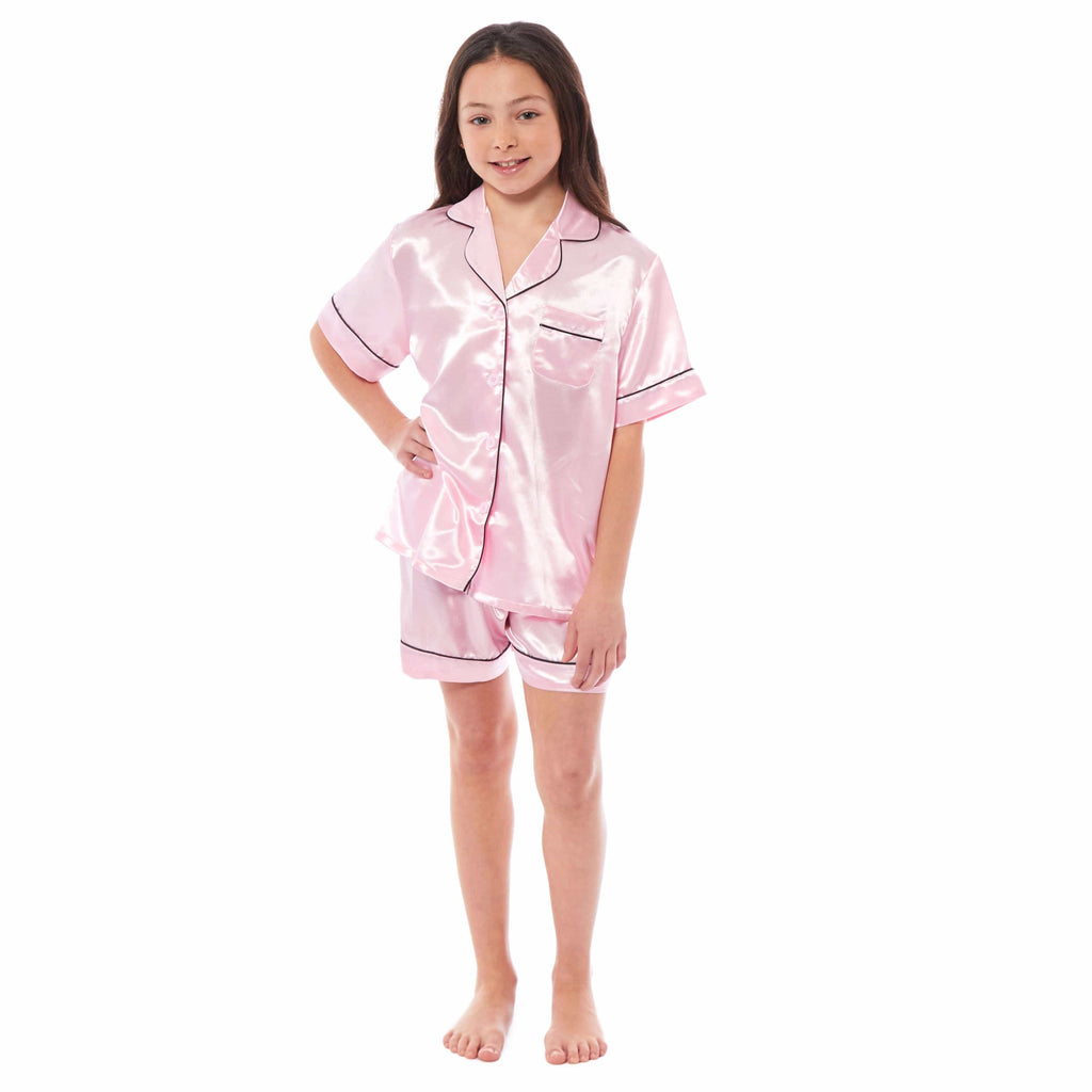 Daisy Dreamer Girls Satin Silk Pyjama Set With Button-Down Shirt And Loose-Fit Pants