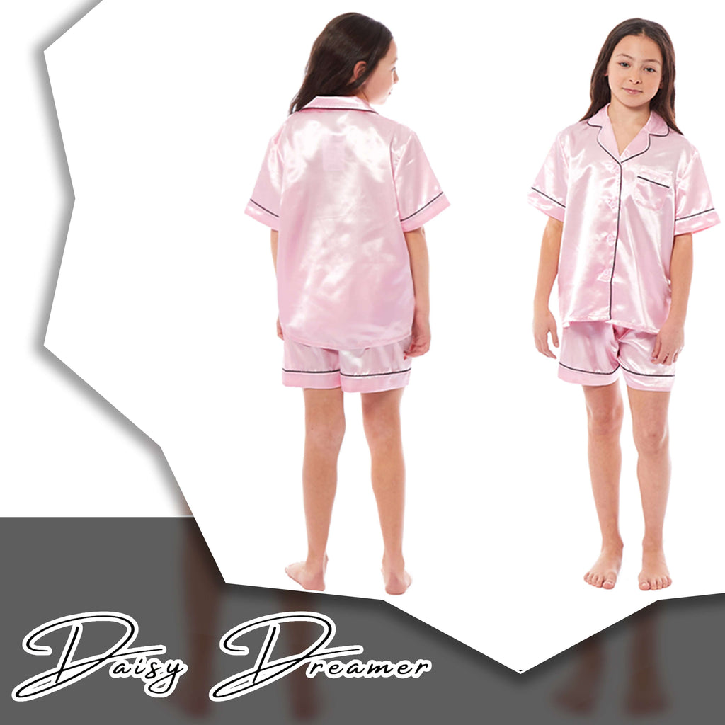 Daisy Dreamer Girls Satin Silk Pyjama Set With Button-Down Shirt And Loose-Fit Pants