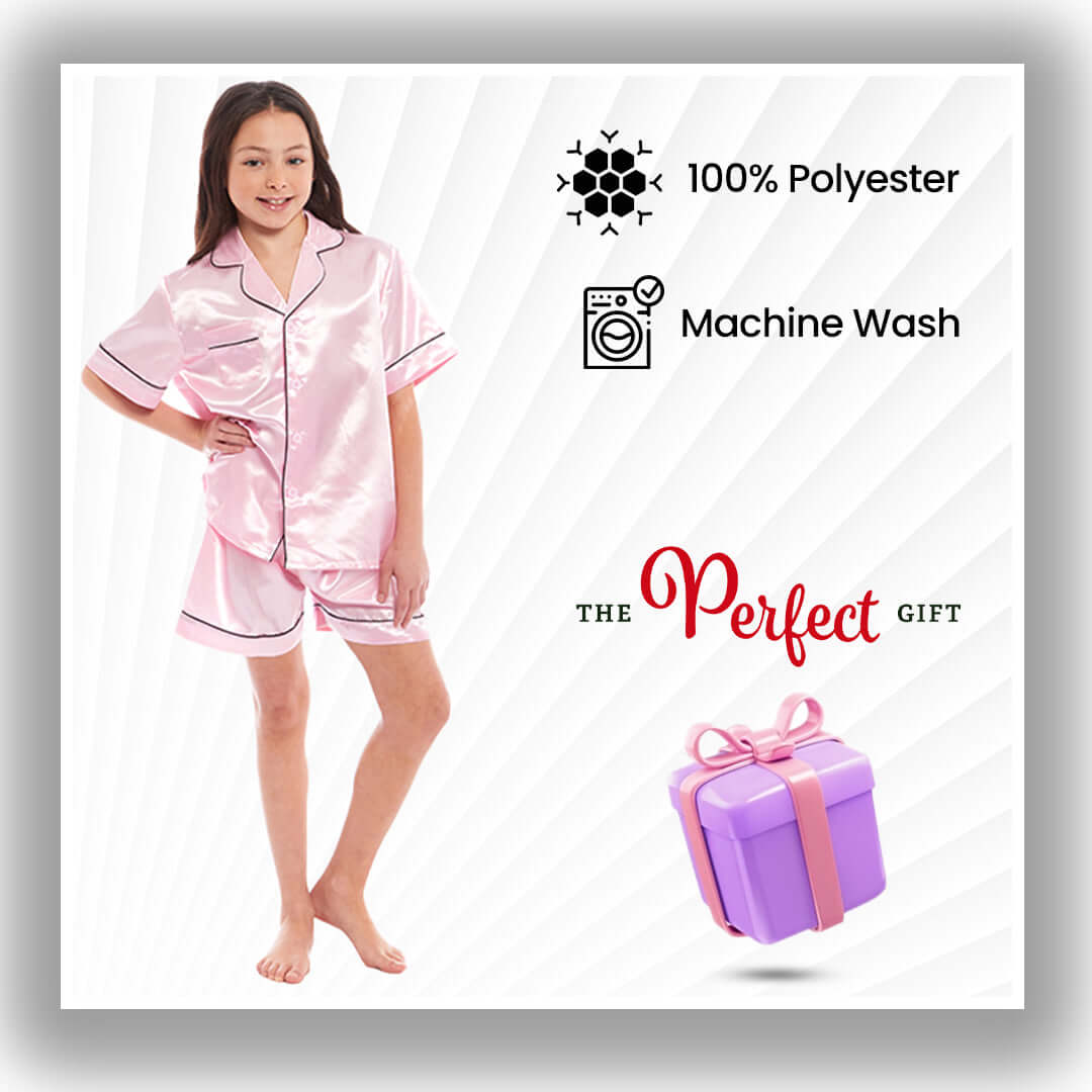 Daisy Dreamer Girls Satin Silk Pyjama Set With Button-Down Shirt And Loose-Fit Pants