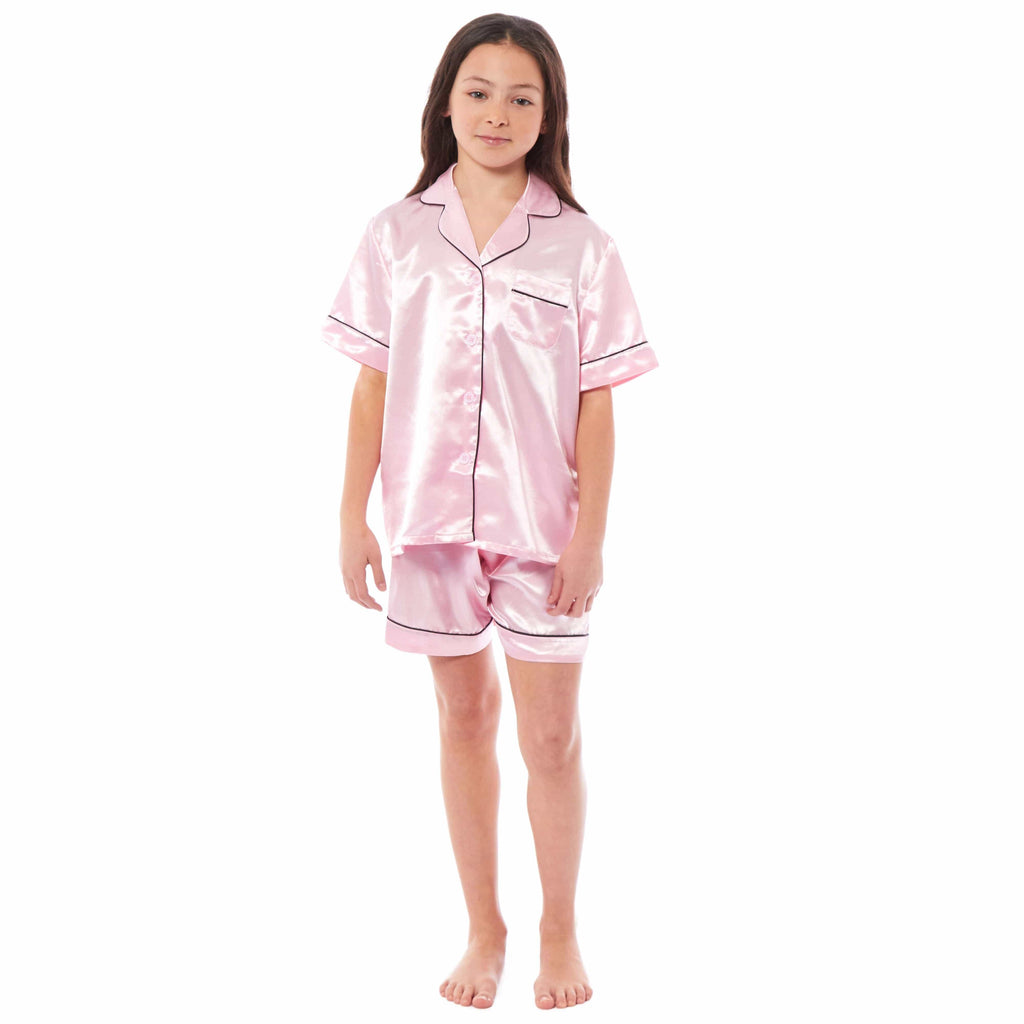 Daisy Dreamer Girls Satin Silk Pyjama Set With Button-Down Shirt And Loose-Fit Pants
