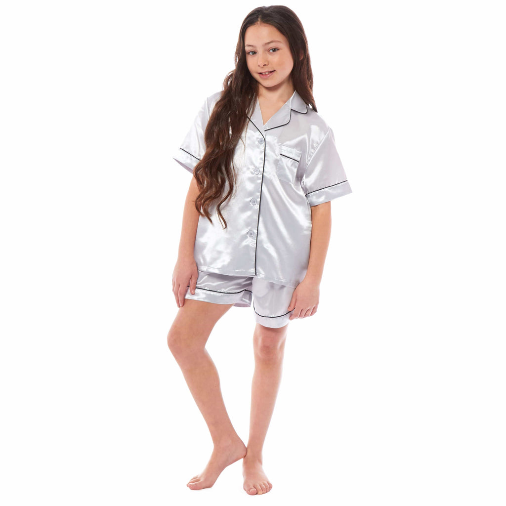 Daisy Dreamer Girls Satin Silk Pyjama Set With Button-Down Shirt And Loose-Fit Pants