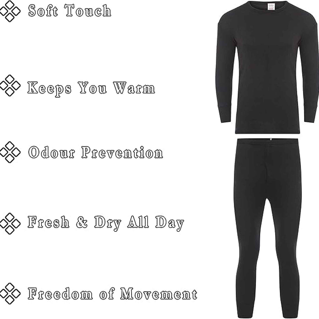 Heatwave Thermalwear Boys Winter Thermal Long Sleeve Top And Pants Set Charcoal Black Brushed Base Layer Warmth