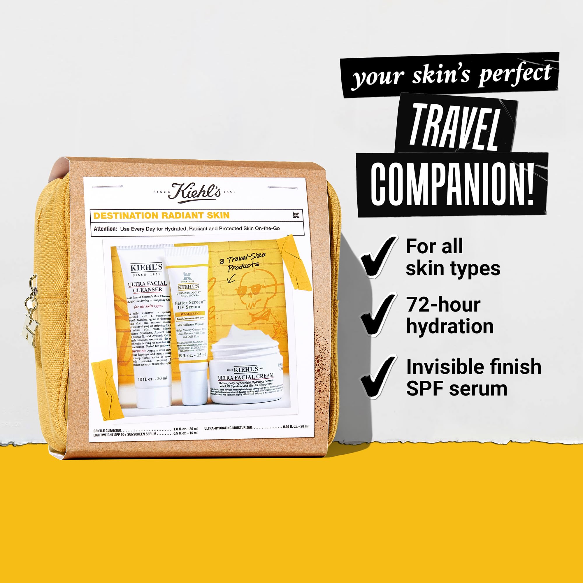 Kiehl's Travel Size Skincare Gift Set – 3-Piece TSA-Friendly Kit, $49 Value