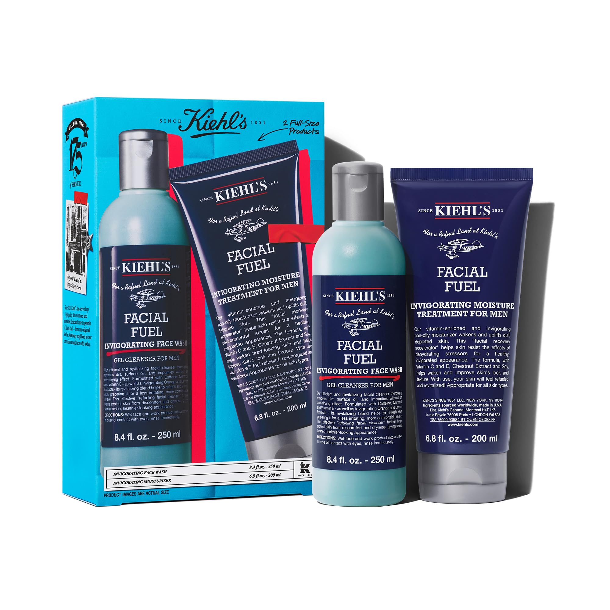 Kiehl's Men's Skincare Gift Set – Facial Fuel Cleanser & Moisturizer with Caffeine & Vitamin C, All Skin Types