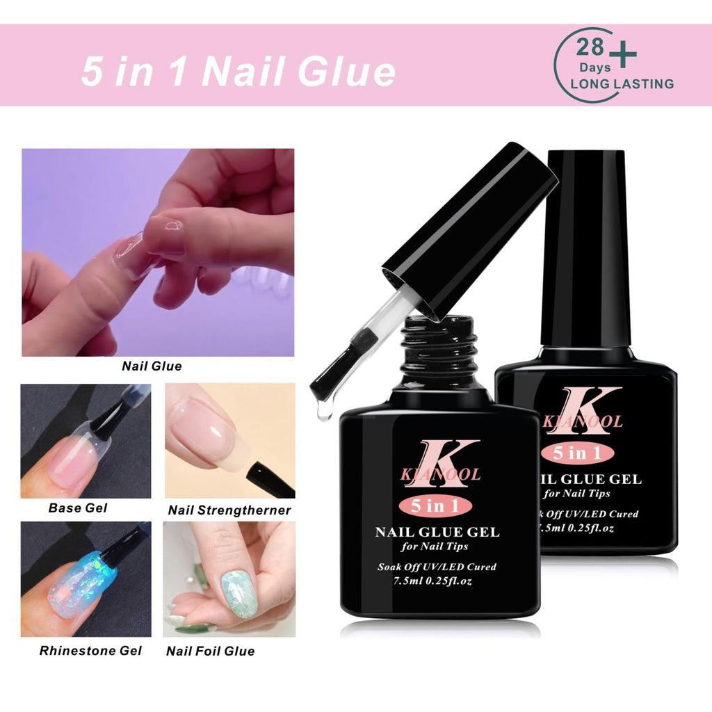 KIANOOL Short Square Gel x Nail Tips Kit – 552pcs, Mini UV Lamp, 5-in-1 Nail Glue